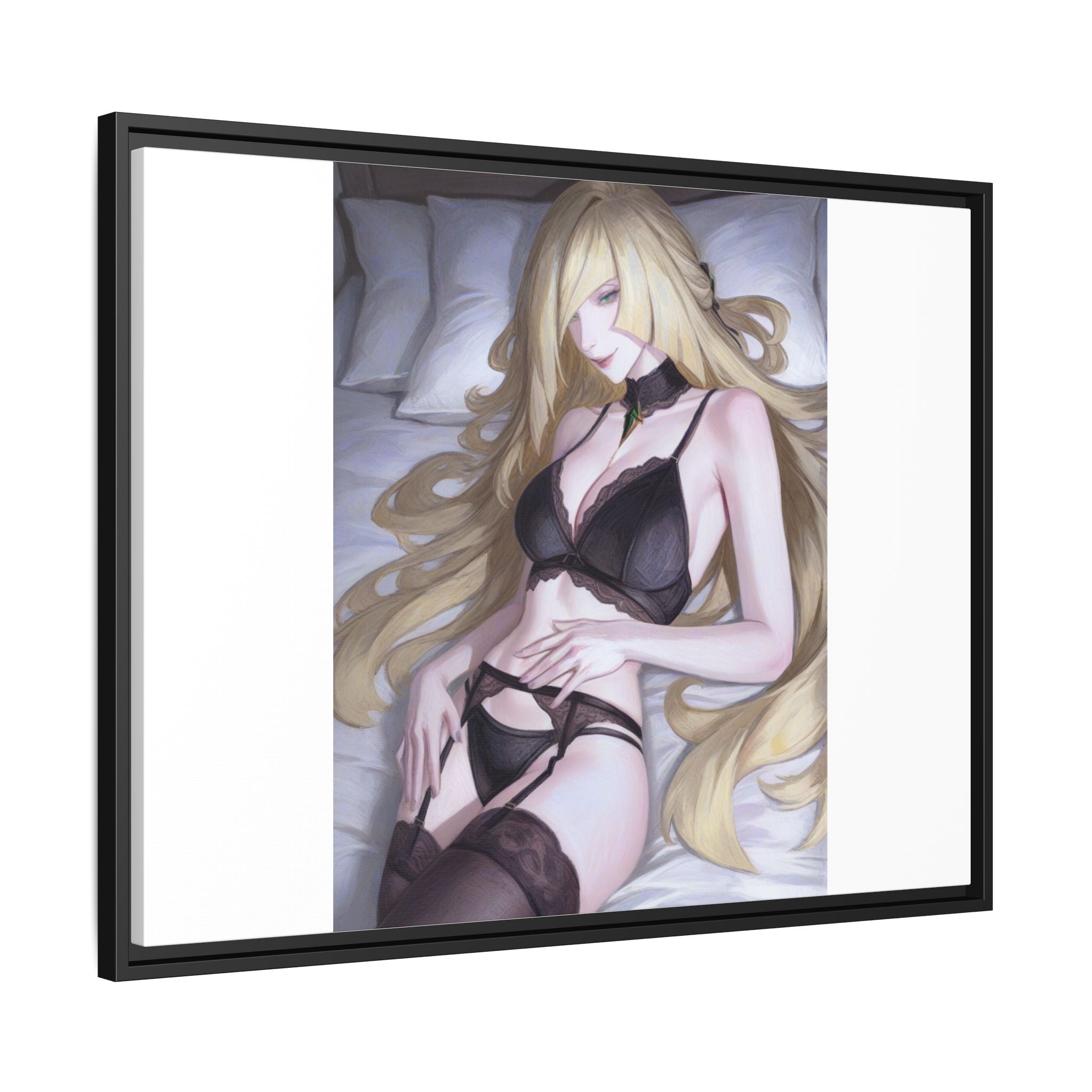 Framed Matte Canvas Print — Sleepy Blonde Anime Pinup