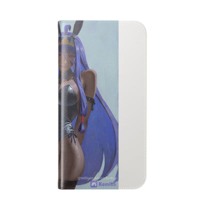 Anime Bunny Girl Flip Case - Purple Long-Haired Character Phone Wallet