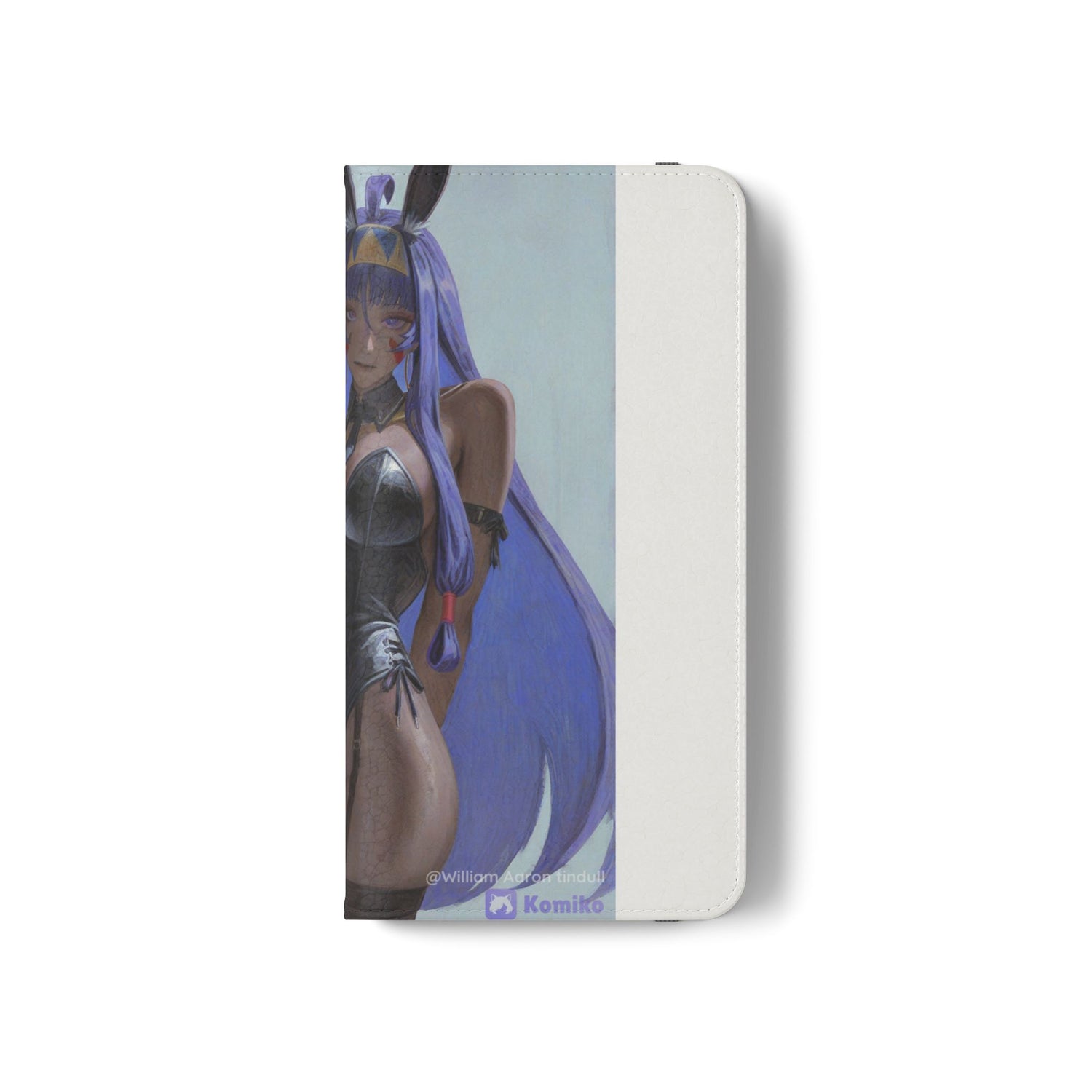 Anime Bunny Girl Flip Case - Purple Long-Haired Character Phone Wallet