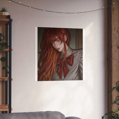 Matte Vertical Poster — Red‑Haired Anime Girl Portrait