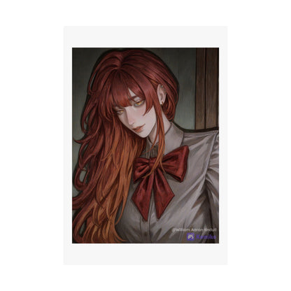 Matte Vertical Poster — Red‑Haired Anime Girl Portrait