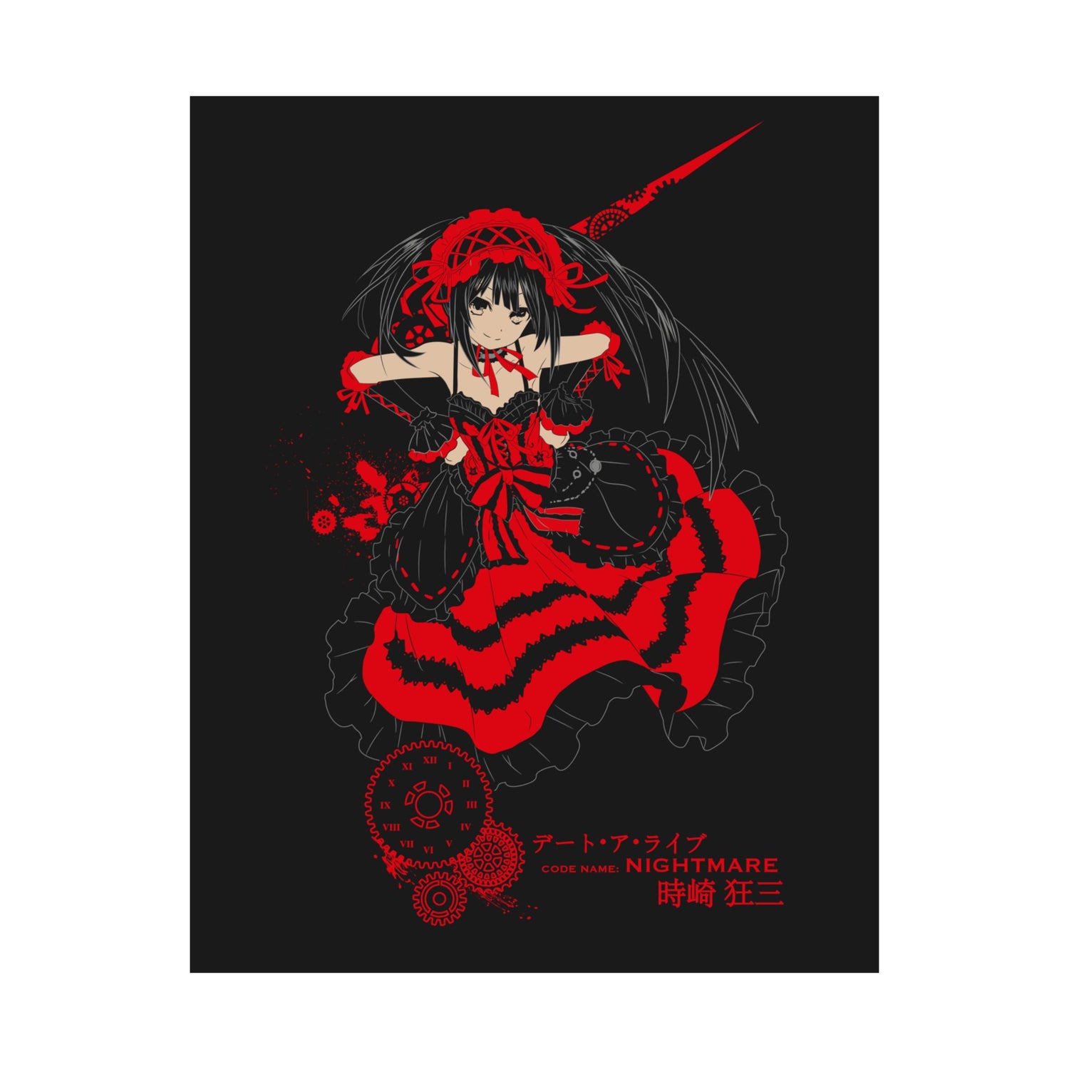 Anime Gothic Poster — Red &amp; Black Kurumi Nightcore Matte Vertical Print
