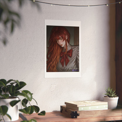 Matte Vertical Poster — Red‑Haired Anime Girl Portrait