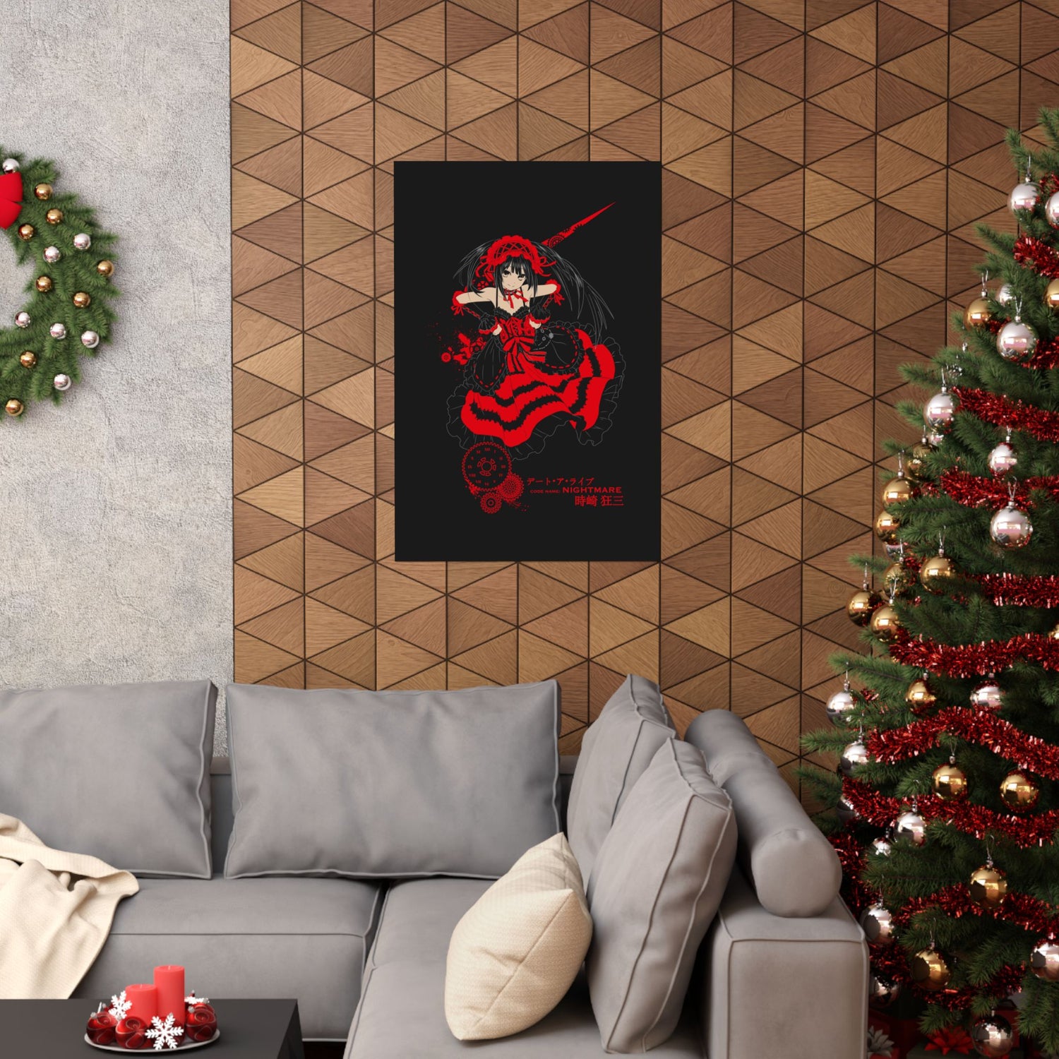 Anime Gothic Poster — Red &amp; Black Kurumi Nightcore Matte Vertical Print