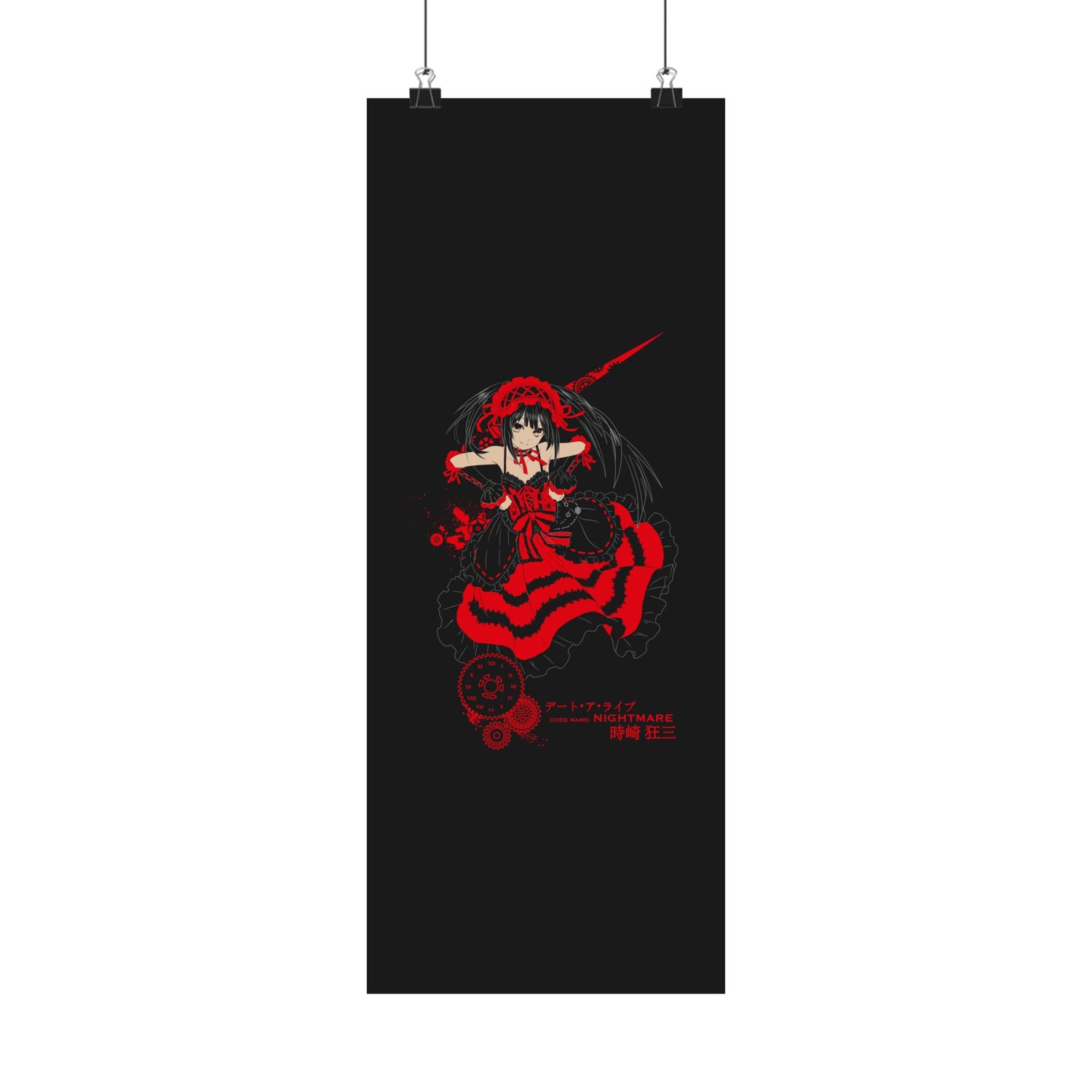 Anime Gothic Poster — Red &amp; Black Kurumi Nightcore Matte Vertical Print
