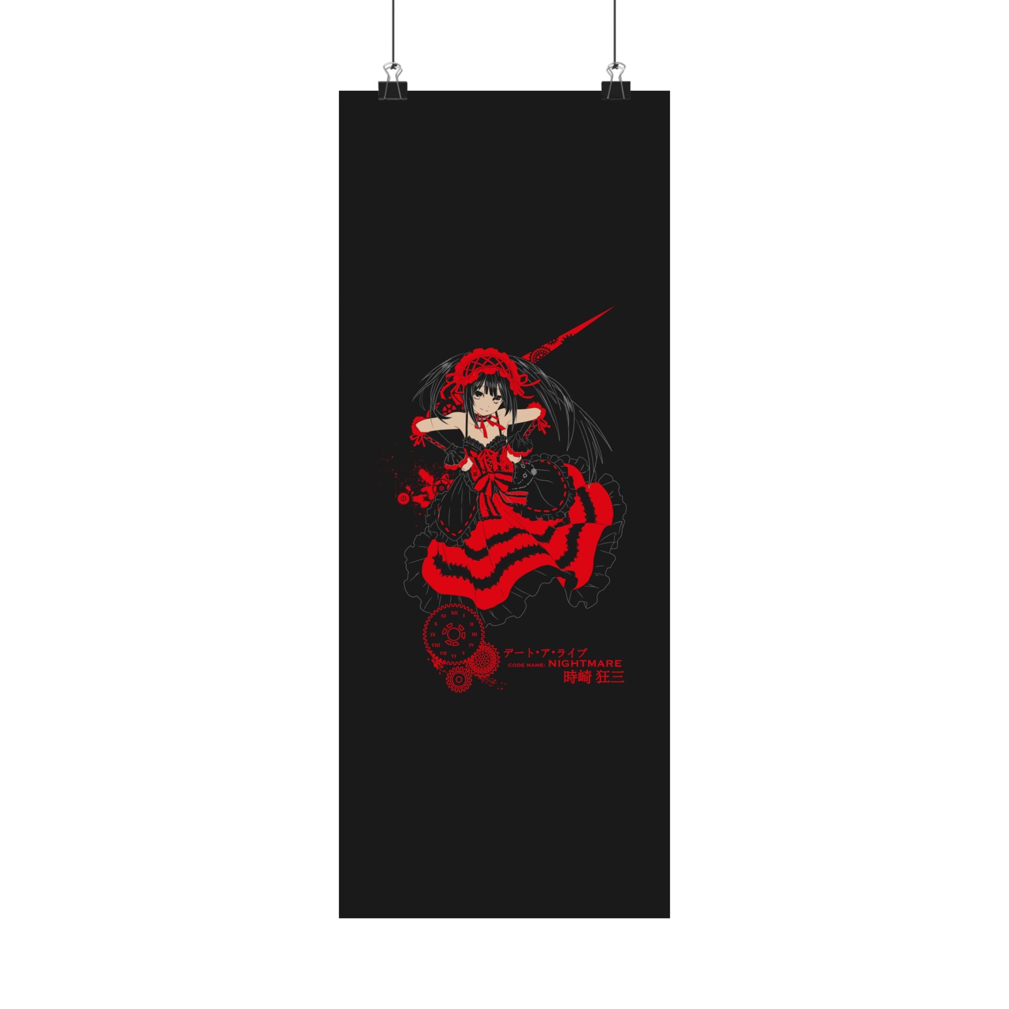 Anime Gothic Poster — Red &amp; Black Kurumi Nightcore Matte Vertical Print