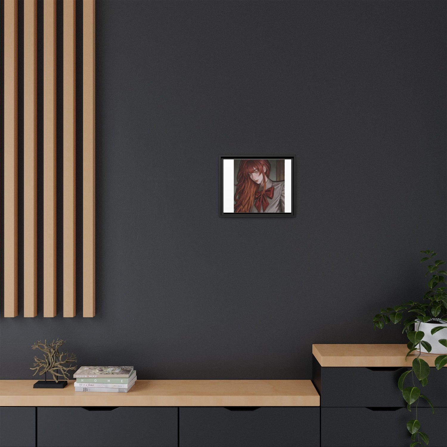 Framed Matte Canvas Print — Moody Red-Headed Anime Girl Art