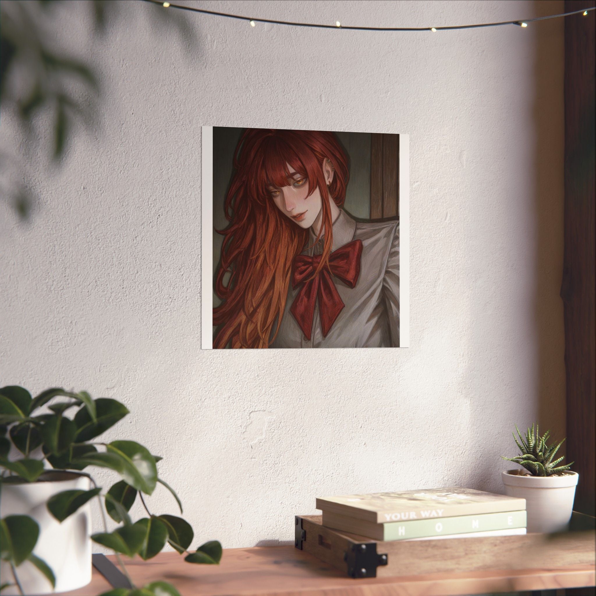Matte Vertical Poster — Red‑Haired Anime Girl Portrait