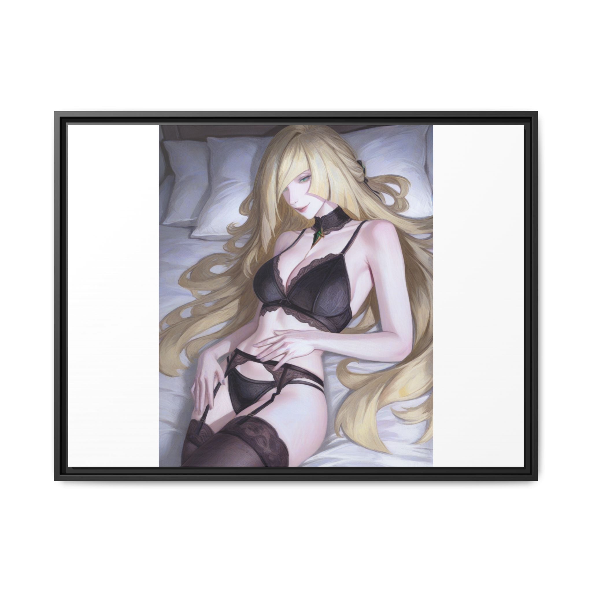 Framed Matte Canvas Print — Sleepy Blonde Anime Pinup
