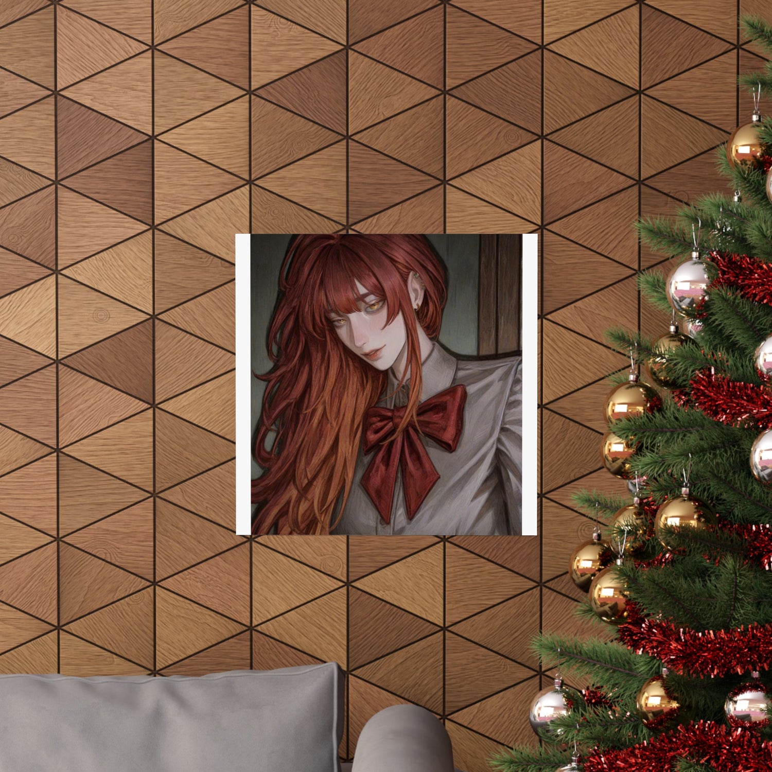 Matte Vertical Poster — Red‑Haired Anime Girl Portrait