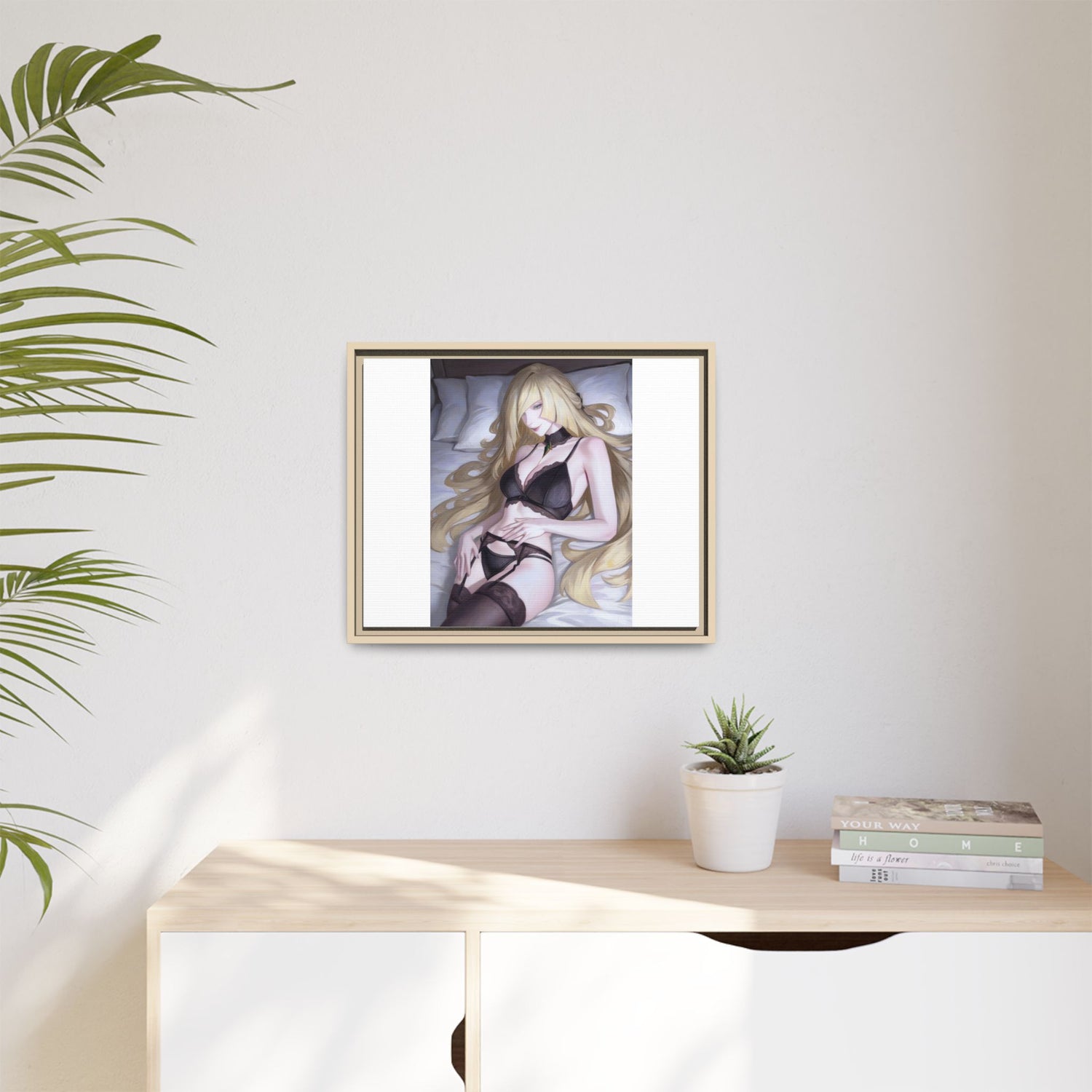 Framed Matte Canvas Print — Sleepy Blonde Anime Pinup