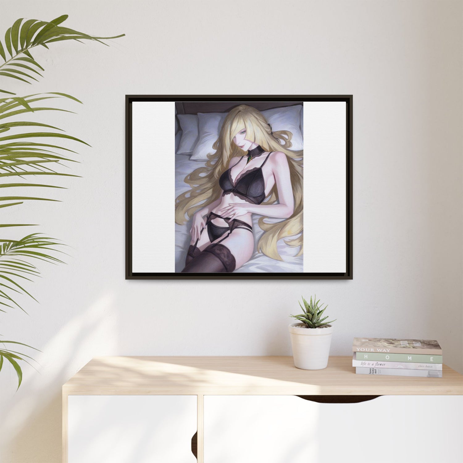 Framed Matte Canvas Print — Sleepy Blonde Anime Pinup