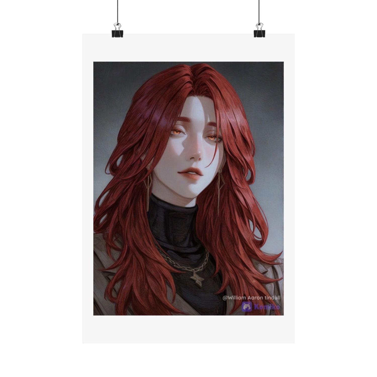 Red-Haired Muse Matte Vertical Poster — Moody Portrait Art Print