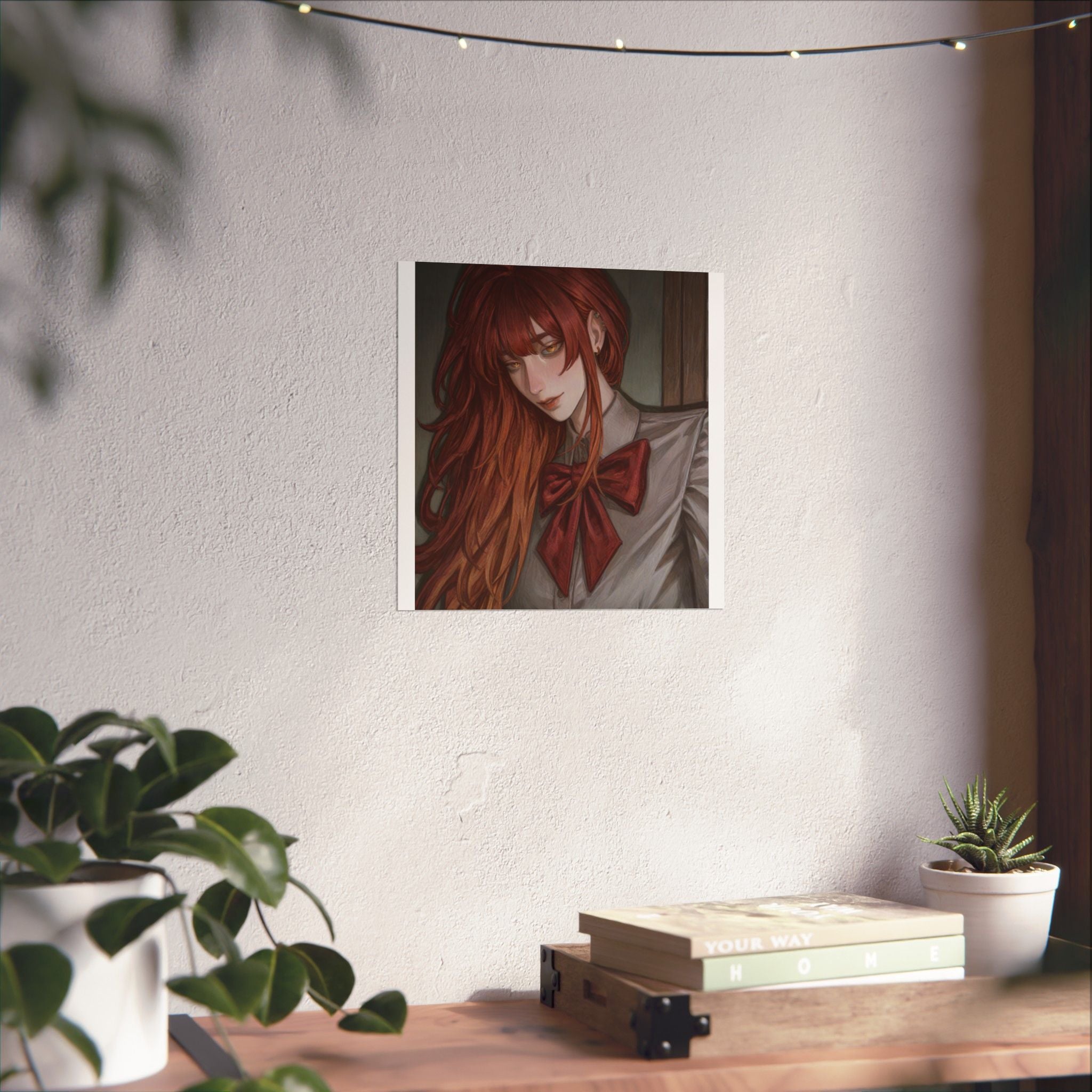 Matte Vertical Poster — Red‑Haired Anime Girl Portrait