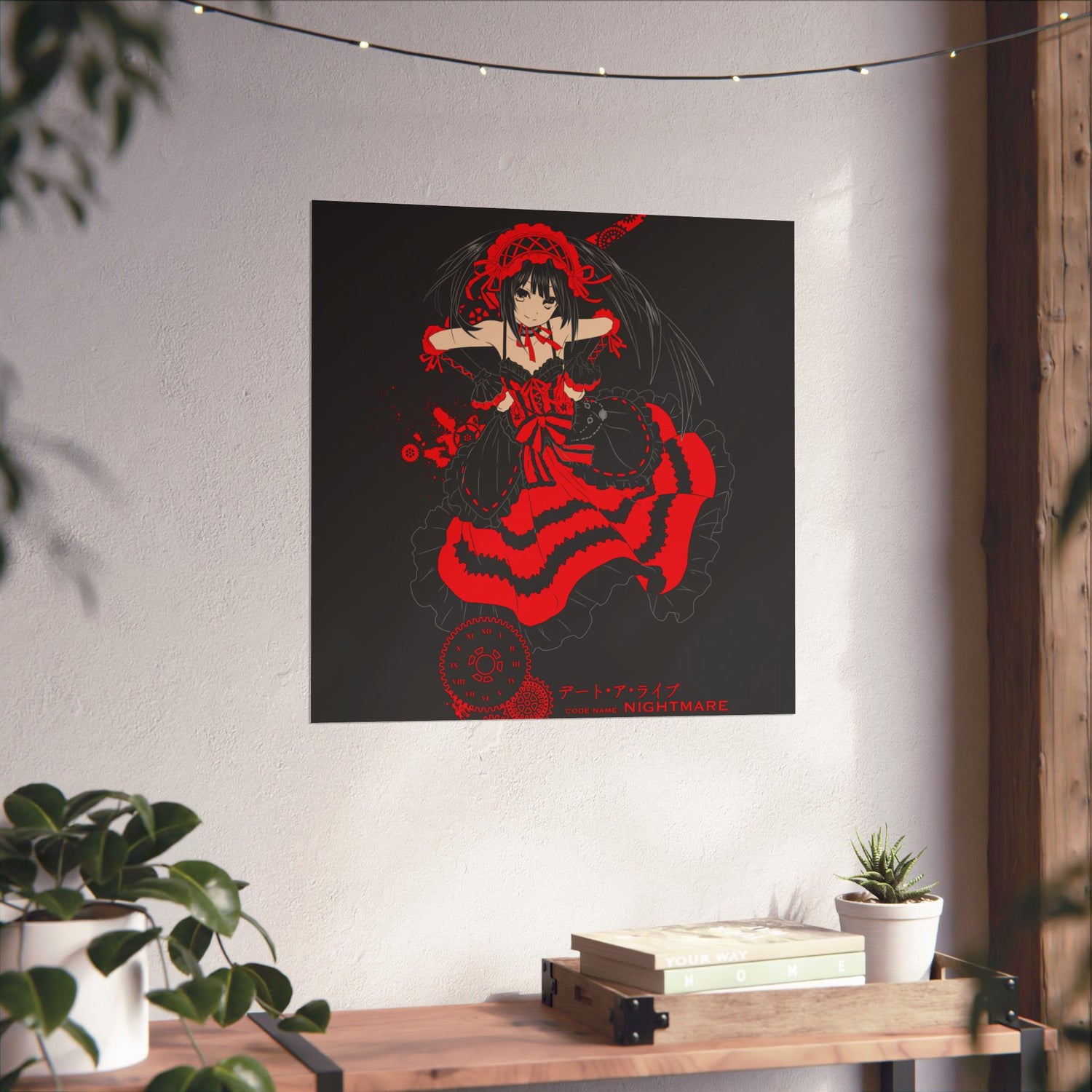 Anime Gothic Poster — Red &amp; Black Kurumi Nightcore Matte Vertical Print