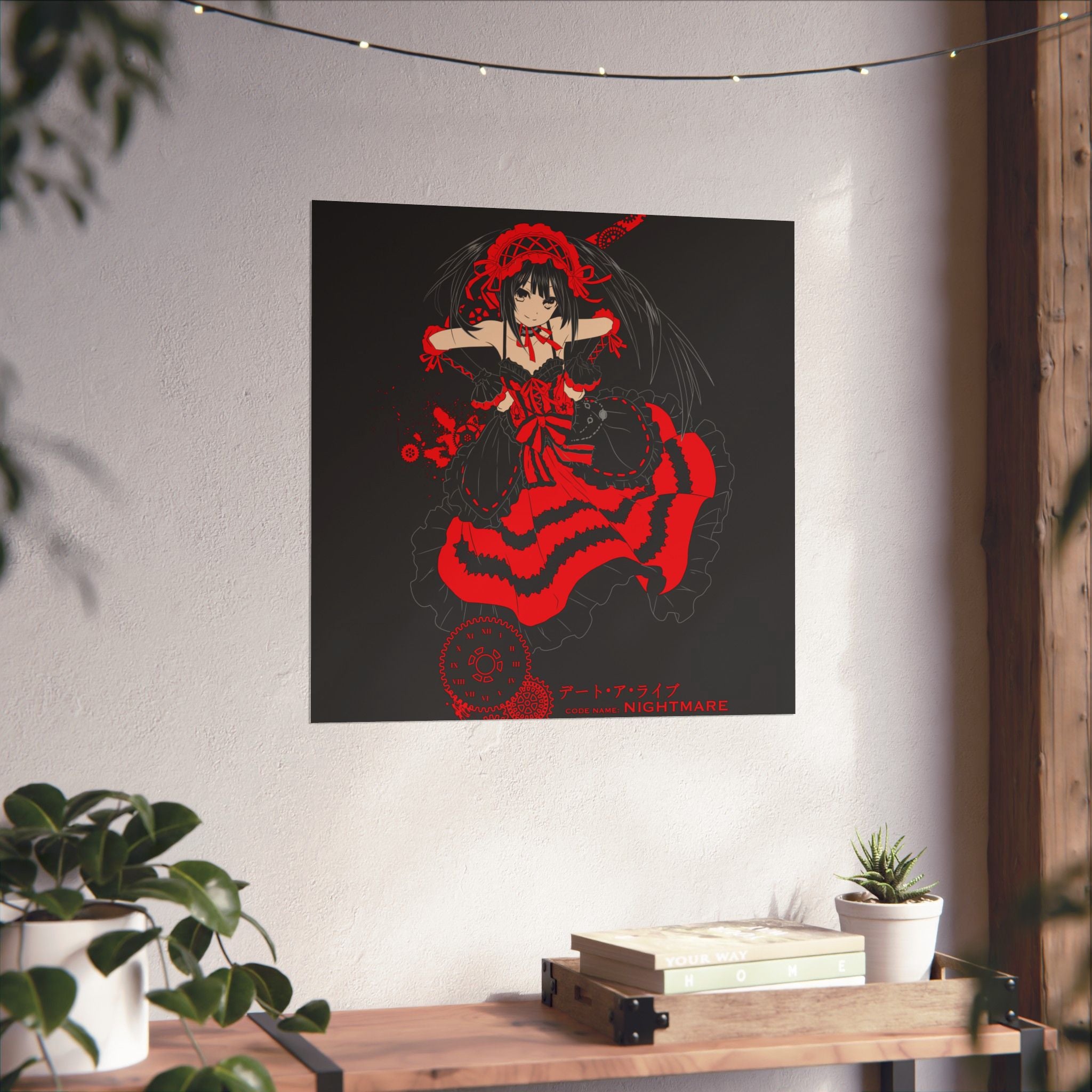 Anime Gothic Poster — Red &amp; Black Kurumi Nightcore Matte Vertical Print