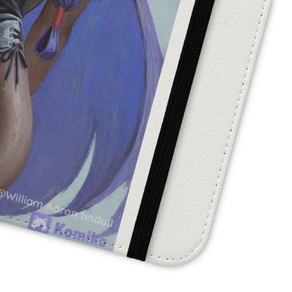 Anime Bunny Girl Flip Case - Purple Long-Haired Character Phone Wallet