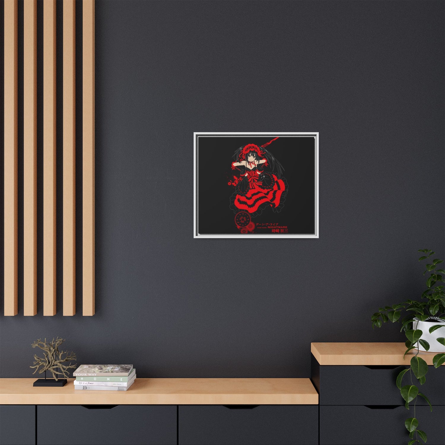 Anime Warrior Red Black Matte Canvas Print — Framed Wall Art