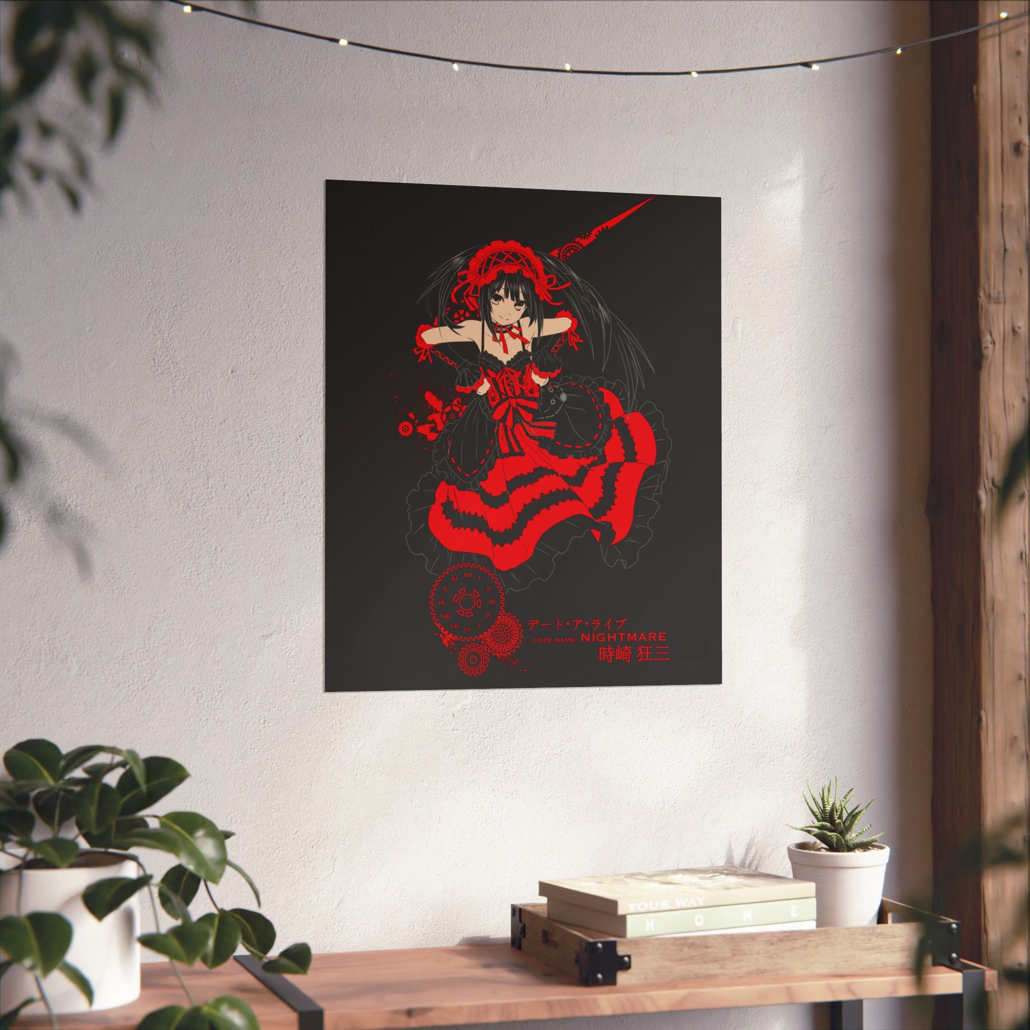 Anime Gothic Poster — Red &amp; Black Kurumi Nightcore Matte Vertical Print