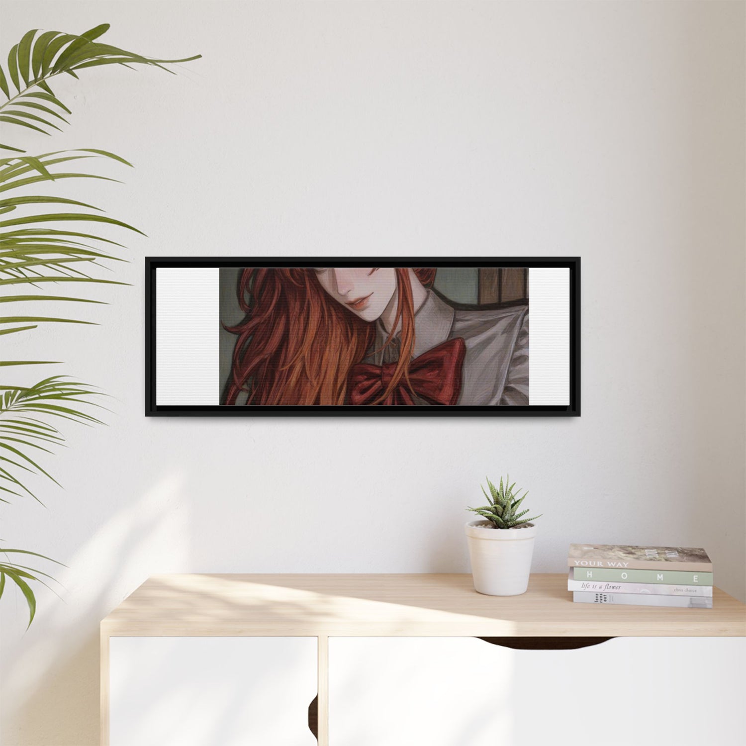 Framed Matte Canvas Print — Moody Red-Headed Anime Girl Art