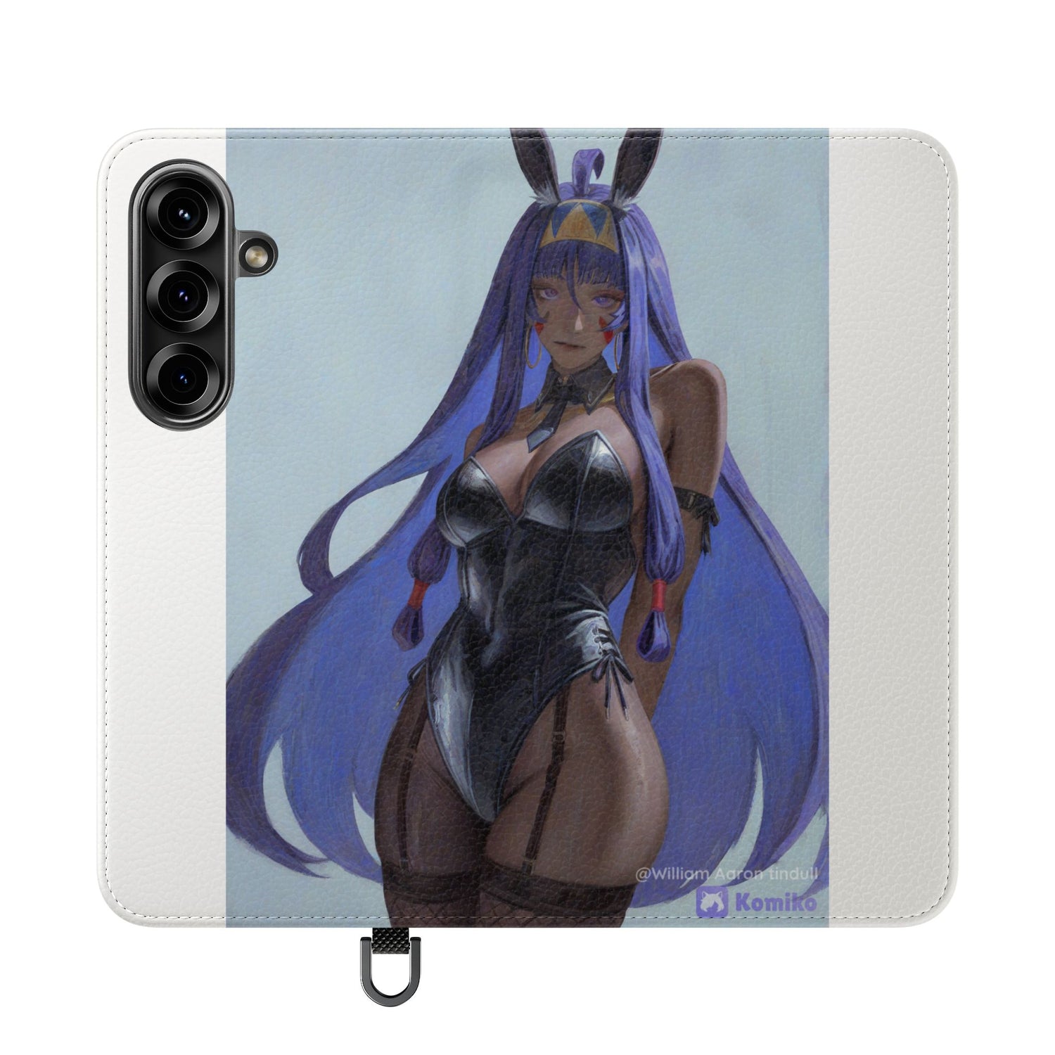 Anime Bunny Girl Flip Case - Purple Long-Haired Character Phone Wallet