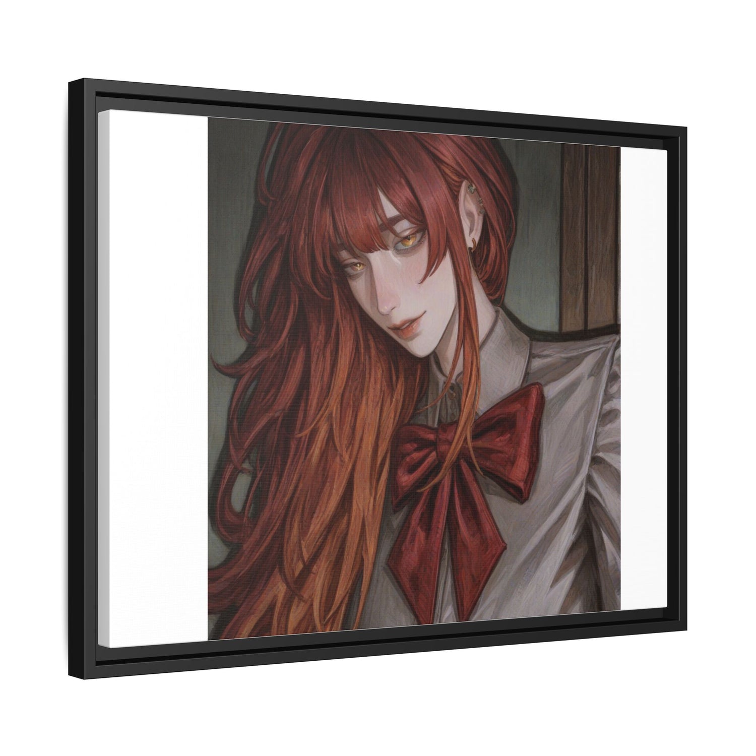 Framed Matte Canvas Print — Moody Red-Headed Anime Girl Art