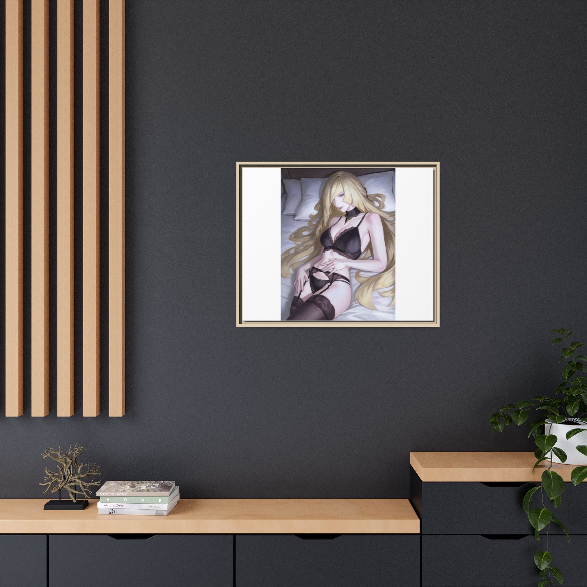 Framed Matte Canvas Print — Sleepy Blonde Anime Pinup