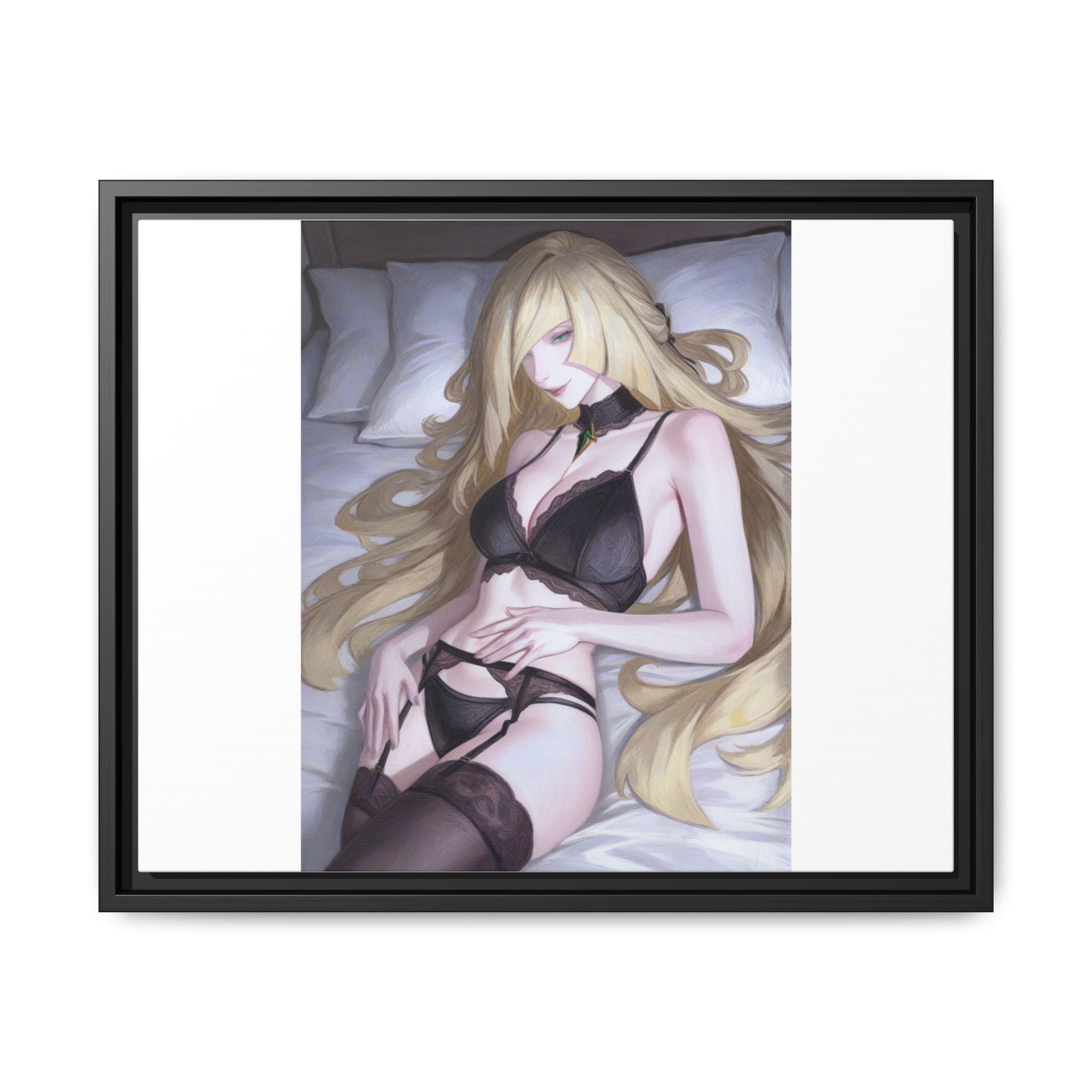 Framed Matte Canvas Print — Sleepy Blonde Anime Pinup
