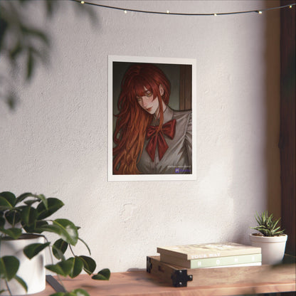 Matte Vertical Poster — Red‑Haired Anime Girl Portrait