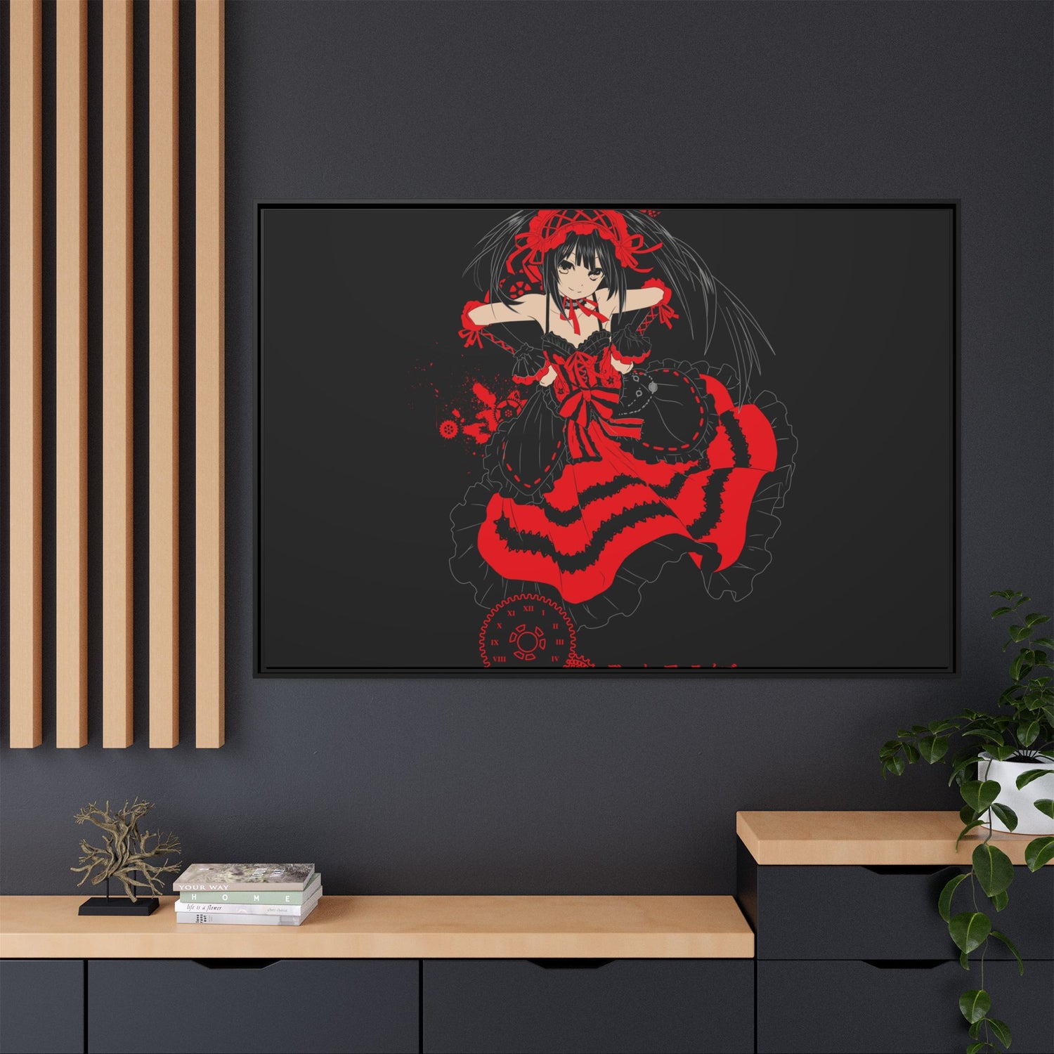 Anime Warrior Red Black Matte Canvas Print — Framed Wall Art