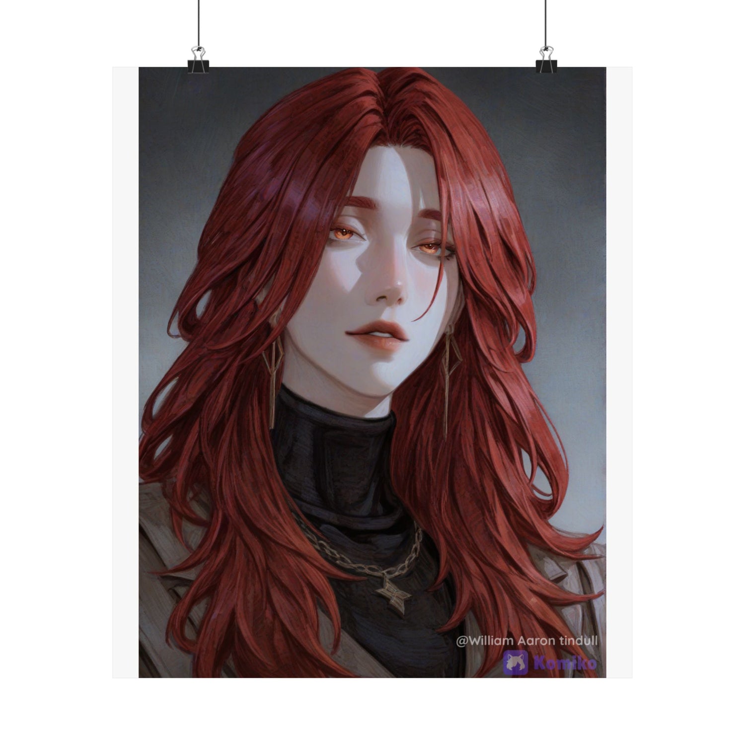 Red-Haired Muse Matte Vertical Poster — Moody Portrait Art Print