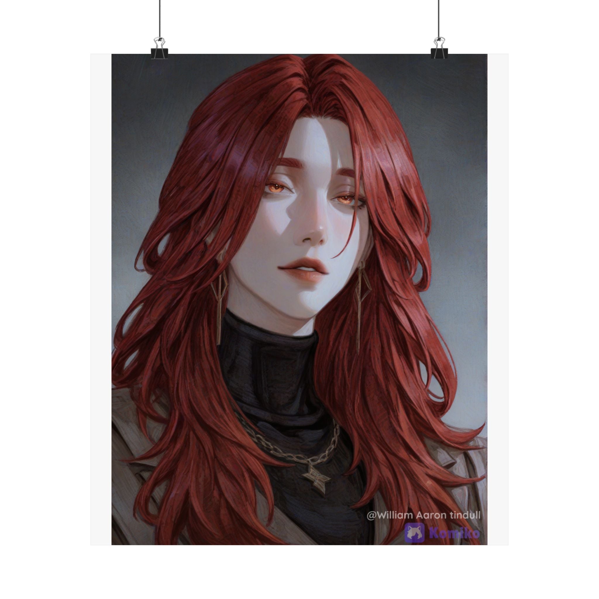 Red-Haired Muse Matte Vertical Poster — Moody Portrait Art Print