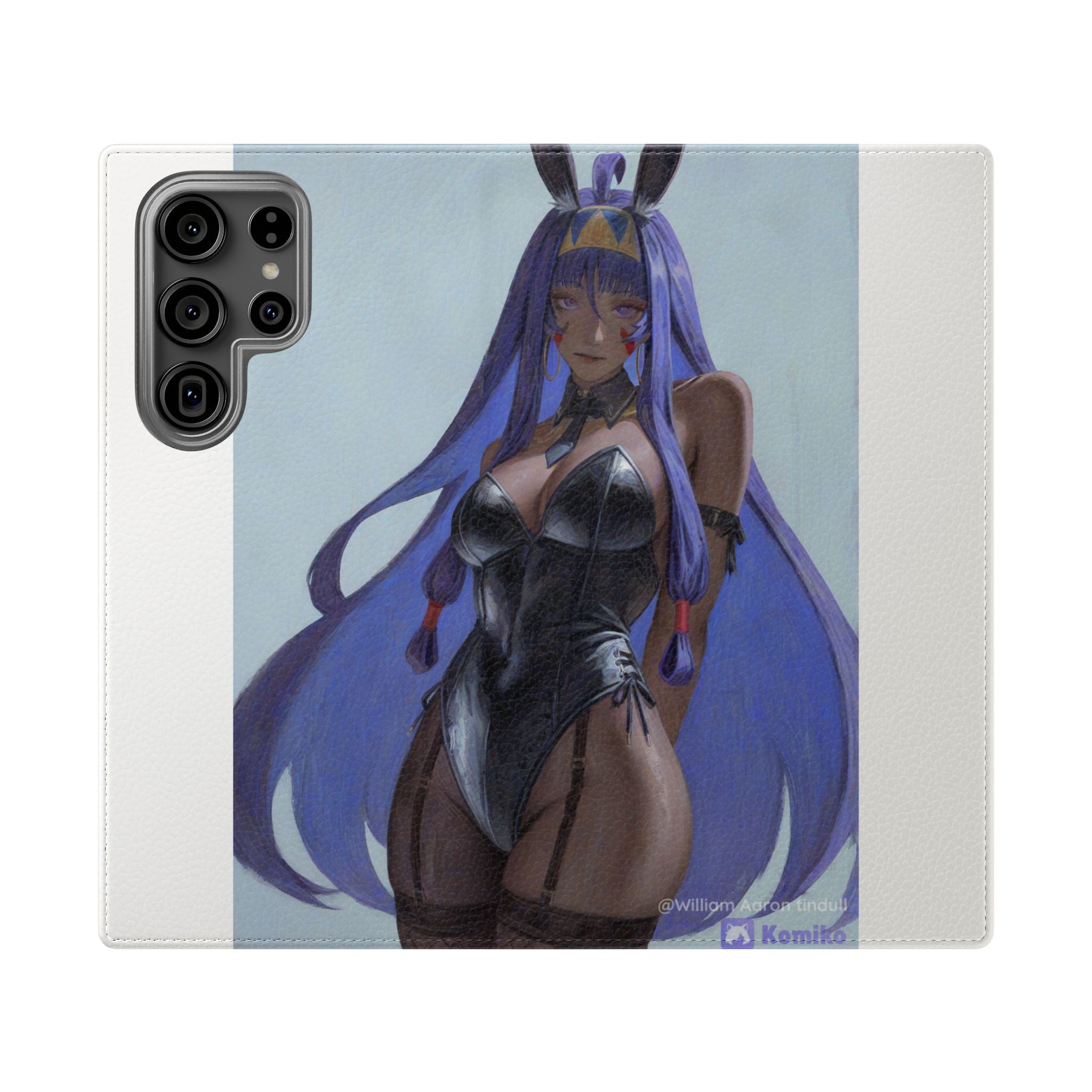 Anime Bunny Girl Flip Case - Purple Long-Haired Character Phone Wallet