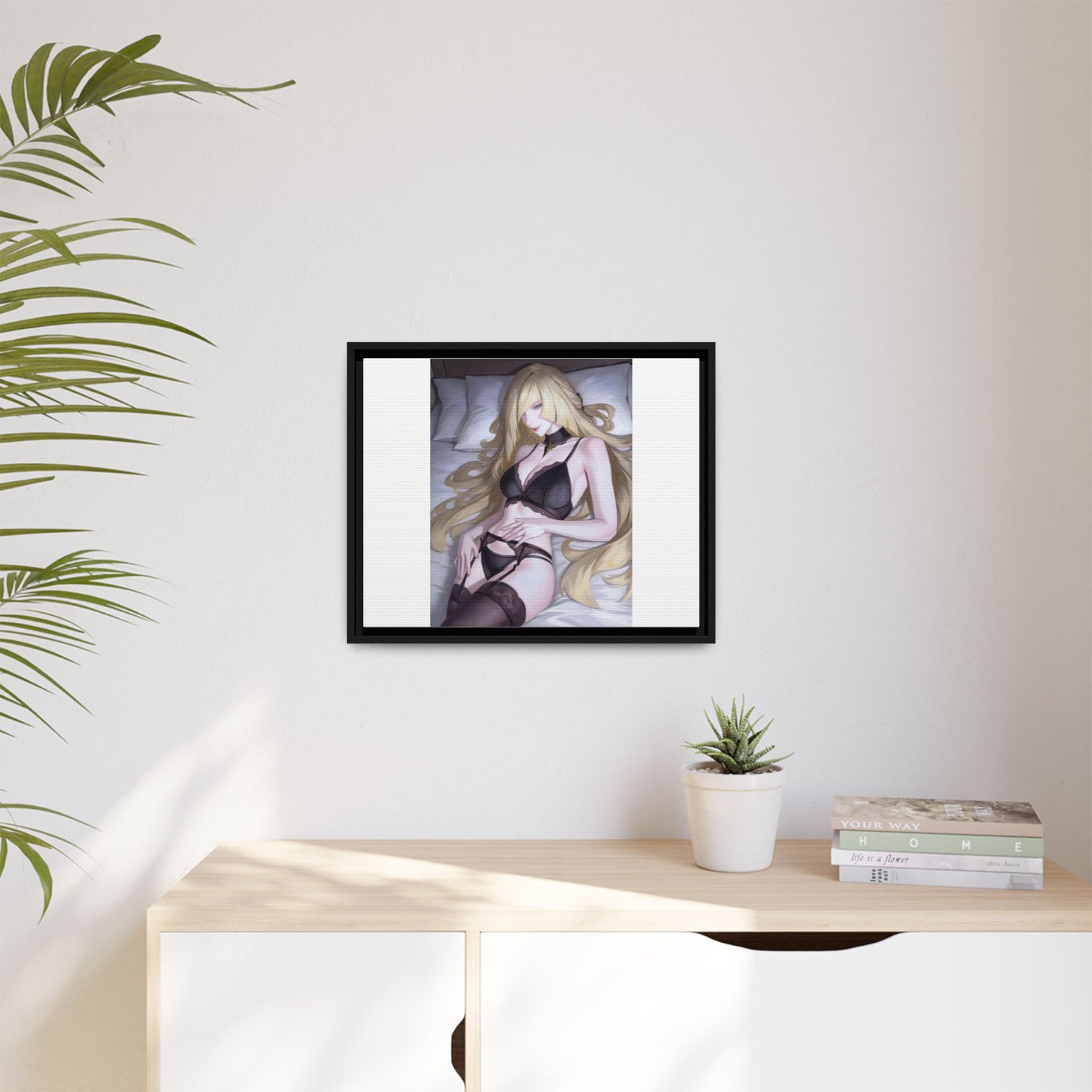 Framed Matte Canvas Print — Sleepy Blonde Anime Pinup