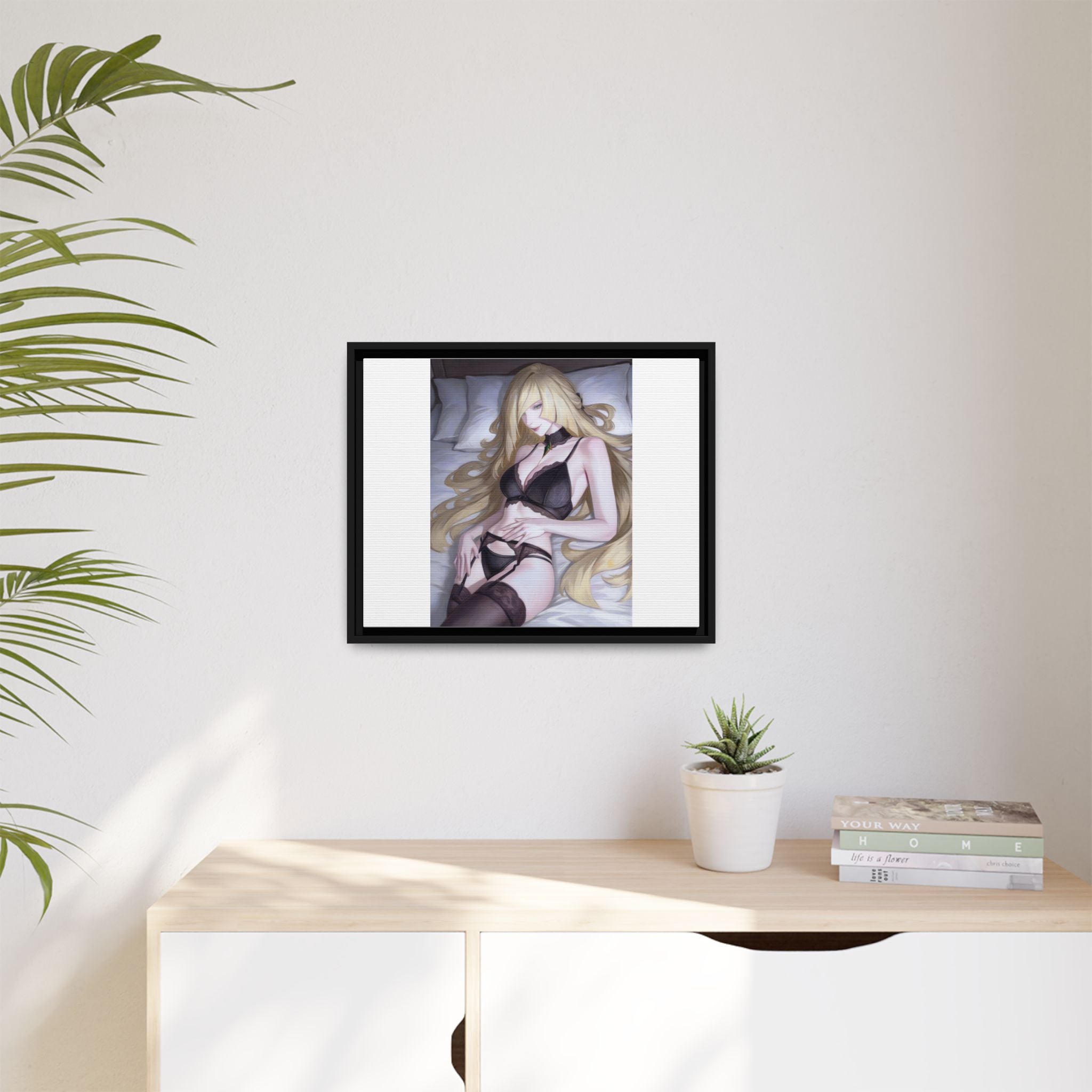 Framed Matte Canvas Print — Sleepy Blonde Anime Pinup