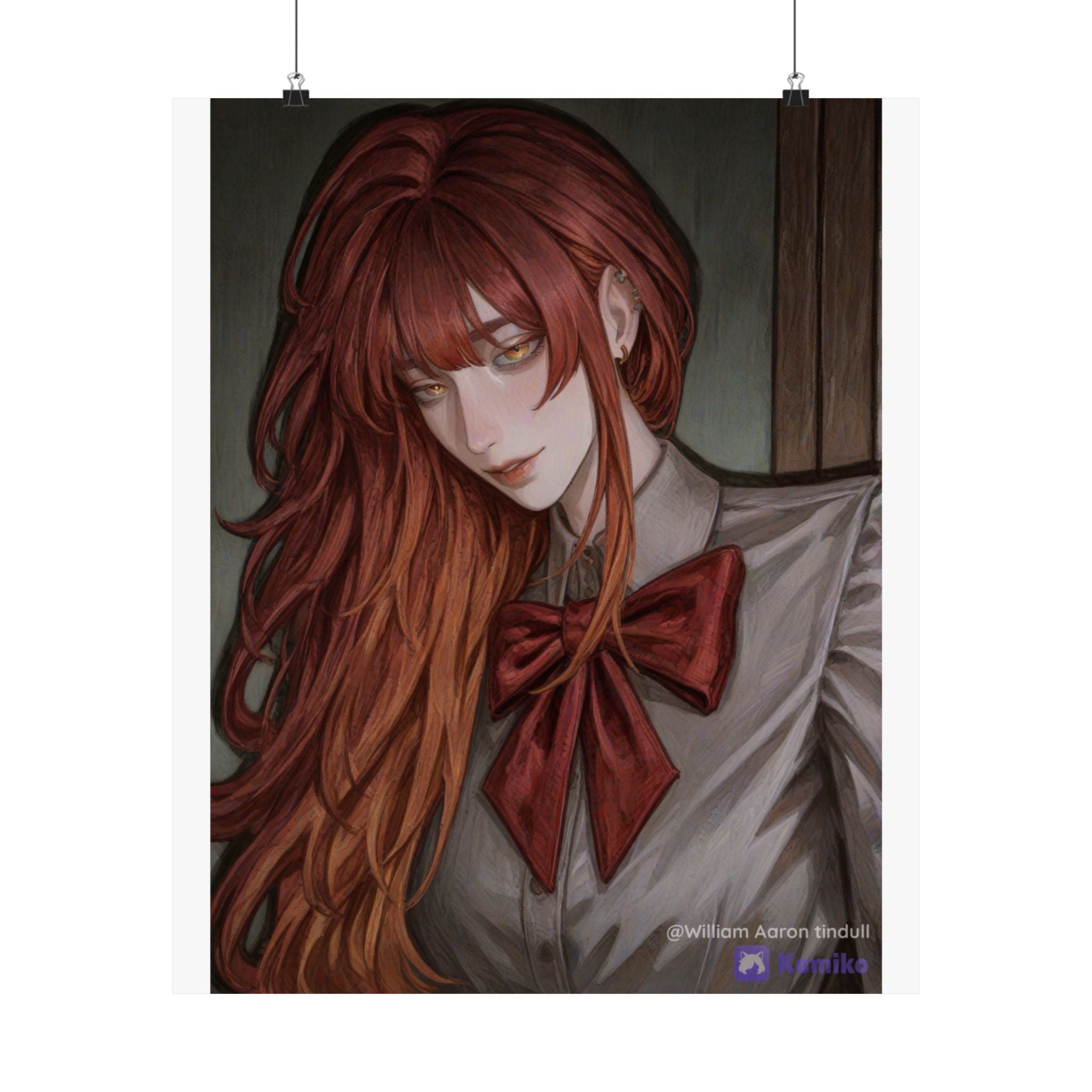 Matte Vertical Poster — Red‑Haired Anime Girl Portrait