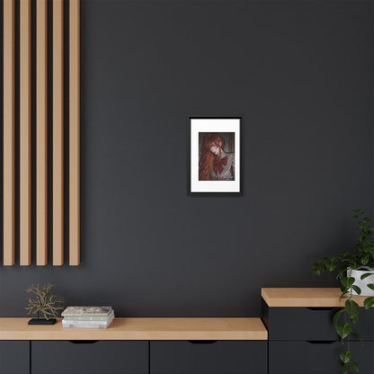 Framed Matte Canvas Print — Moody Red-Headed Anime Girl Art