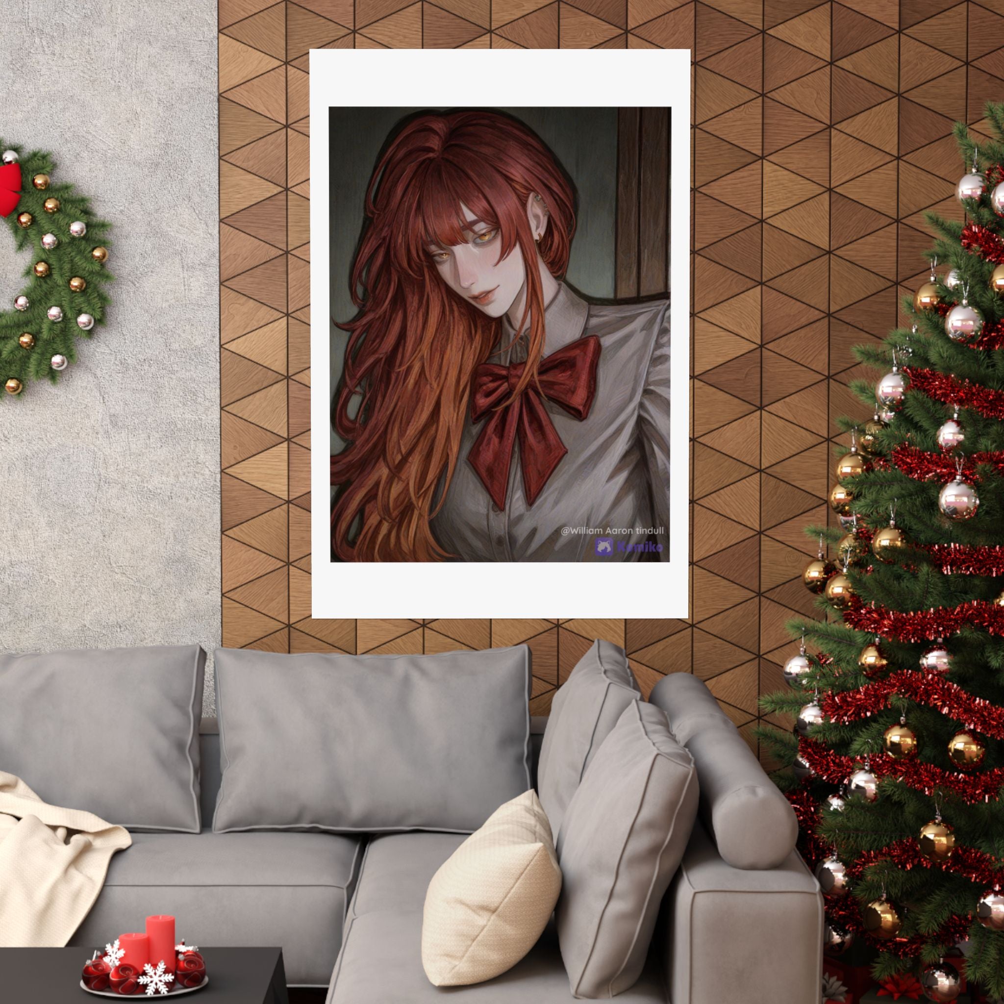 Matte Vertical Poster — Red‑Haired Anime Girl Portrait
