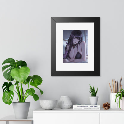 Anime Art Poster — Sultry Dark-Haired Girl Framed Vertical Print