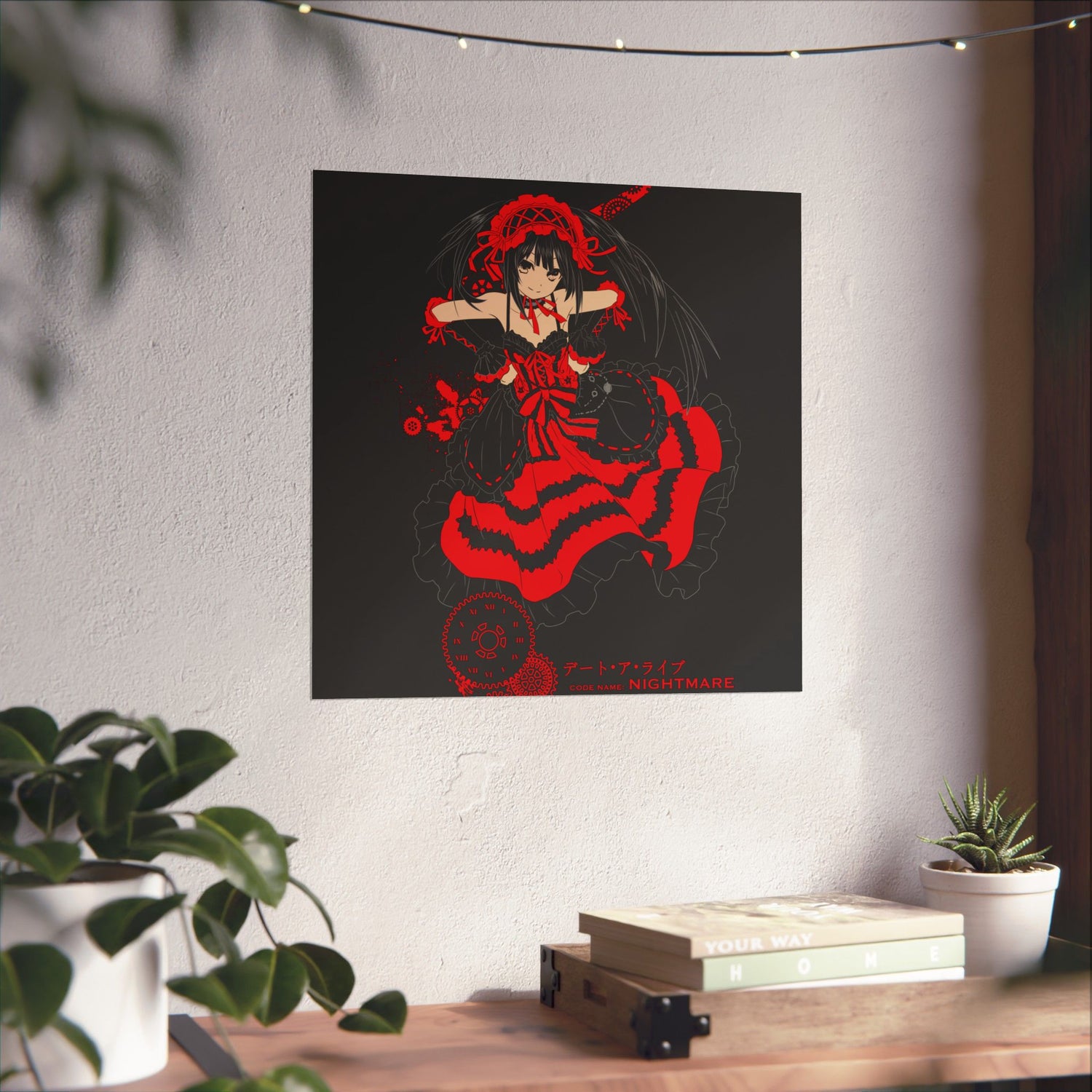 Anime Gothic Poster — Red &amp; Black Kurumi Nightcore Matte Vertical Print