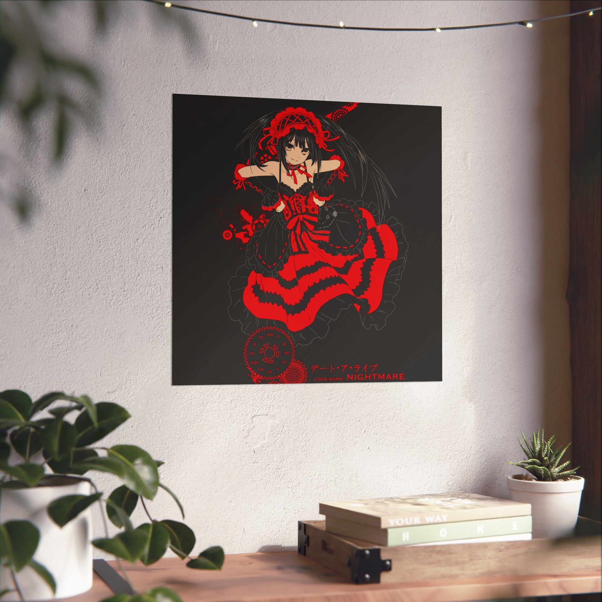 Anime Gothic Poster — Red &amp; Black Kurumi Nightcore Matte Vertical Print