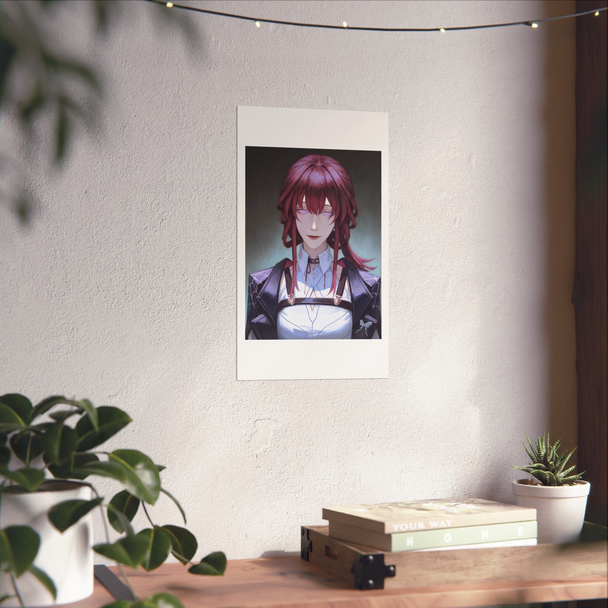 Anime Portrait Poster — Moody Red‑Haired Character Matte Vertical Art Print