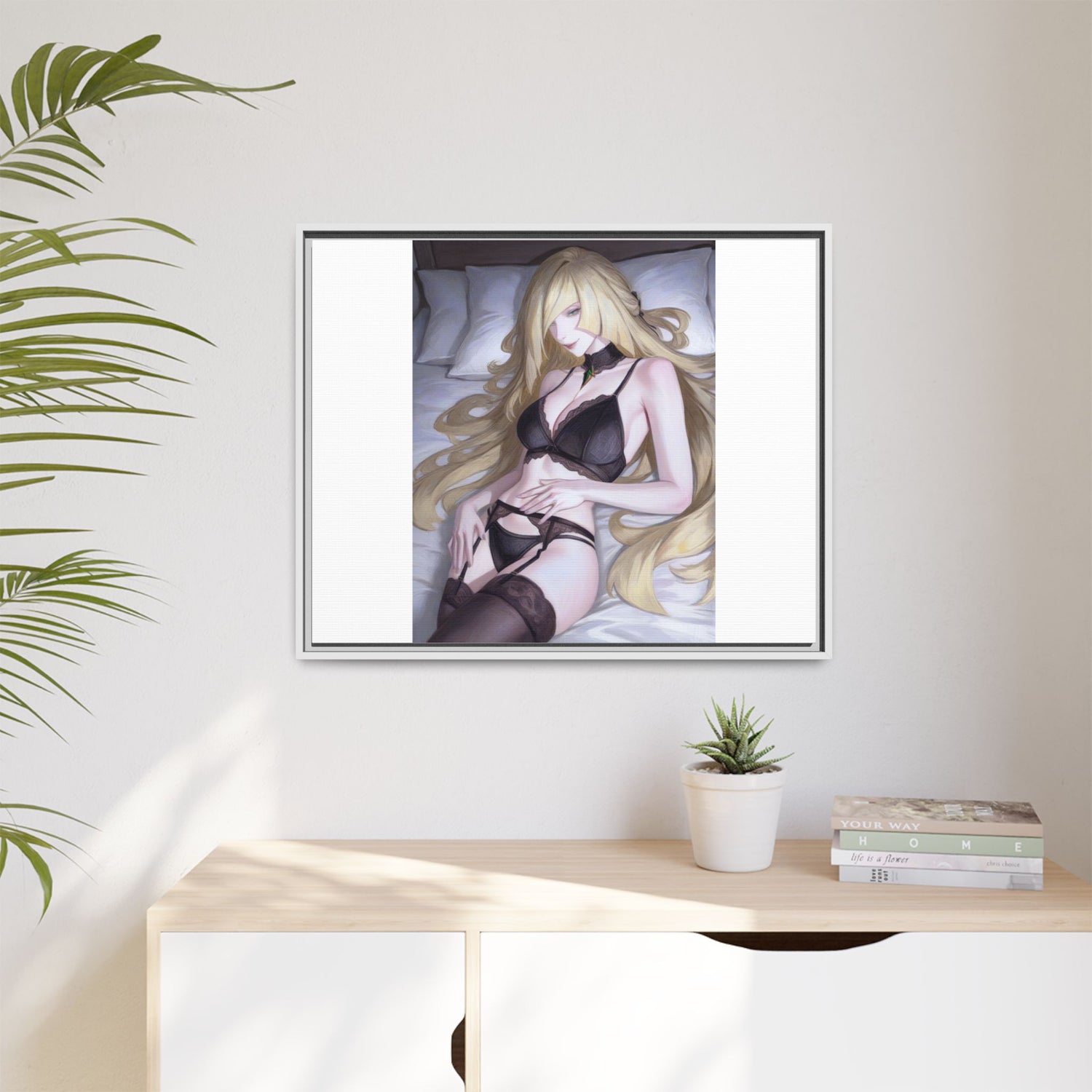 Framed Matte Canvas Print — Sleepy Blonde Anime Pinup