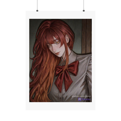 Matte Vertical Poster — Red‑Haired Anime Girl Portrait