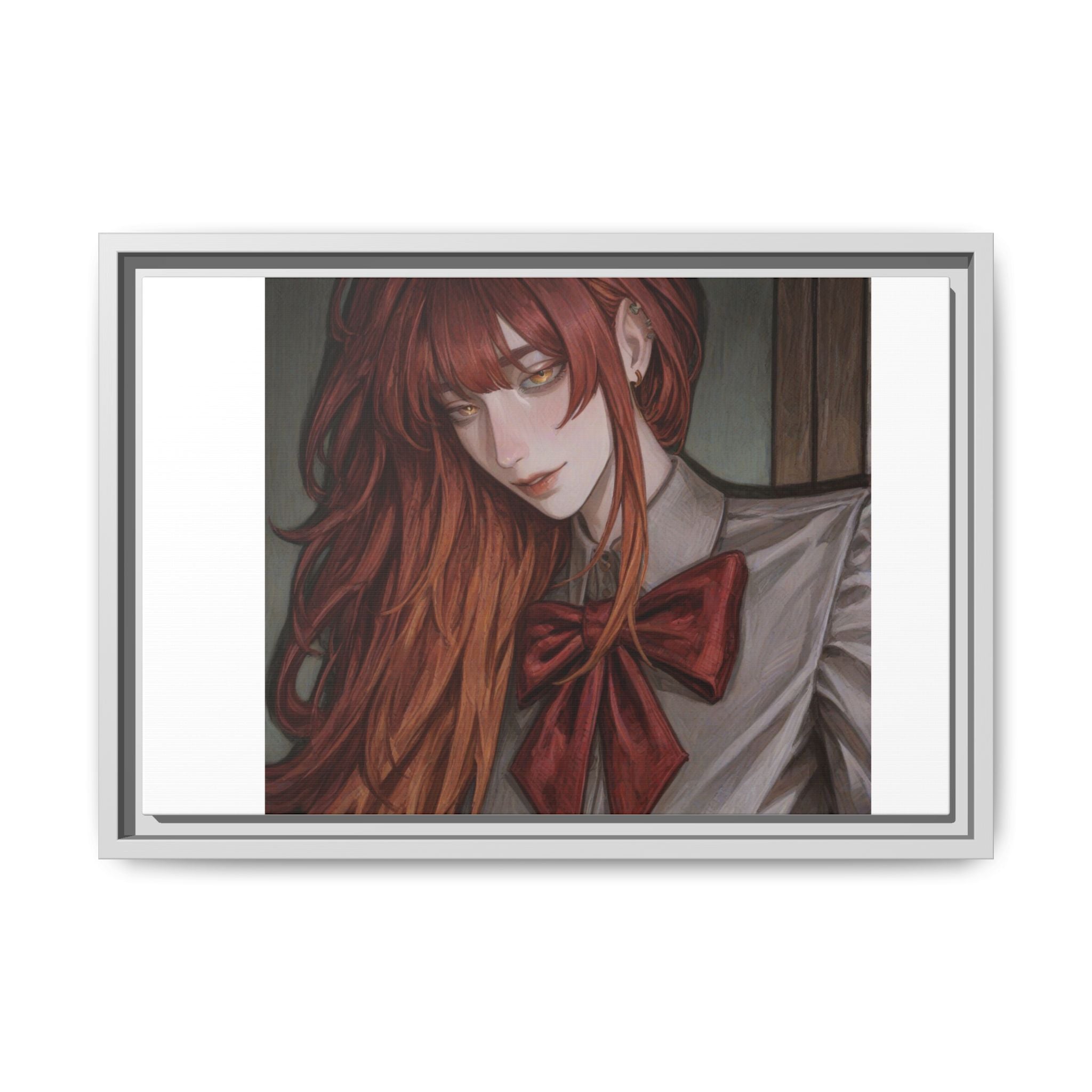 Framed Matte Canvas Print — Moody Red-Headed Anime Girl Art