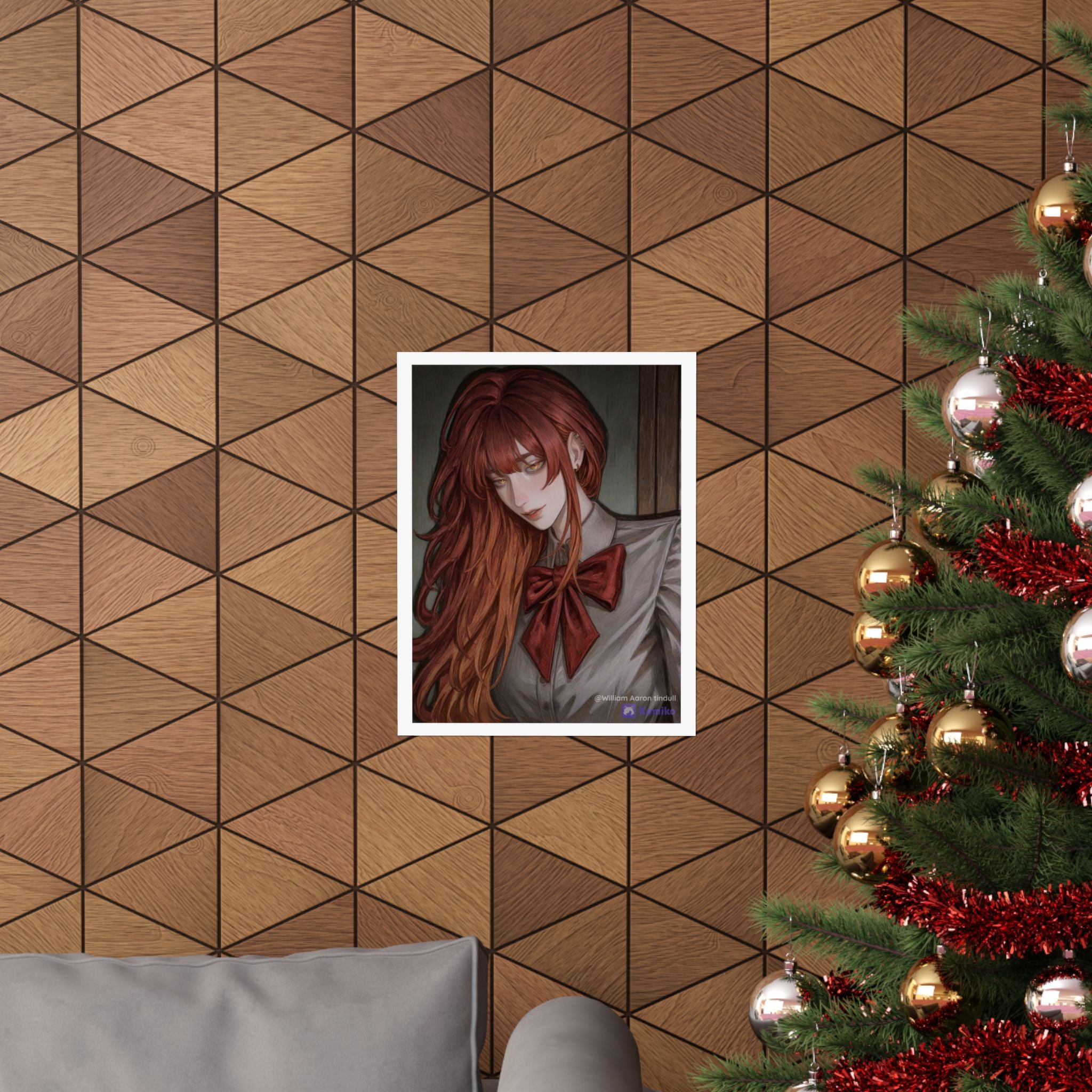 Matte Vertical Poster — Red‑Haired Anime Girl Portrait