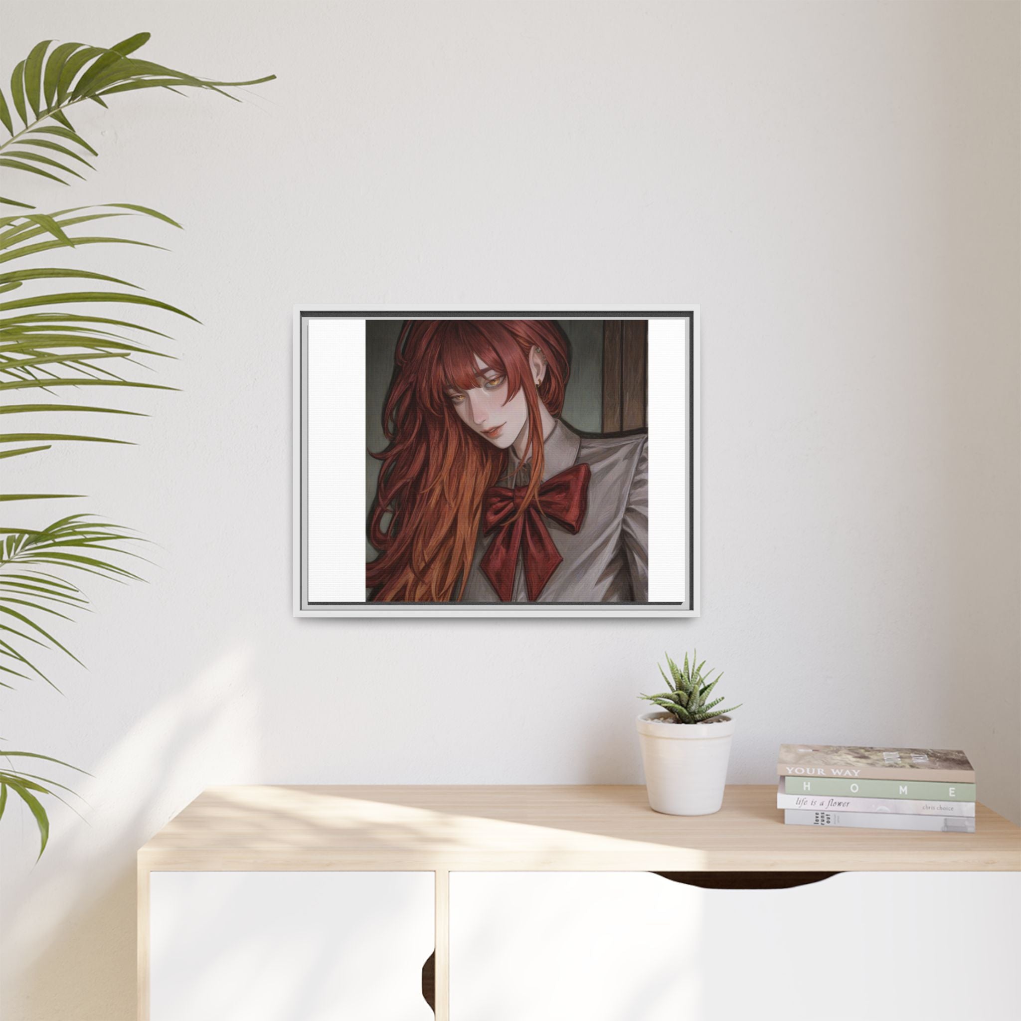 Framed Matte Canvas Print — Moody Red-Headed Anime Girl Art