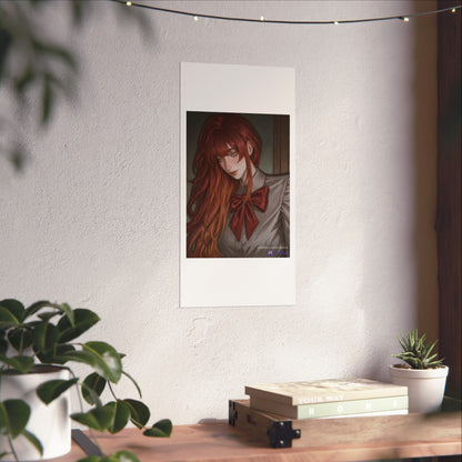 Matte Vertical Poster — Red‑Haired Anime Girl Portrait