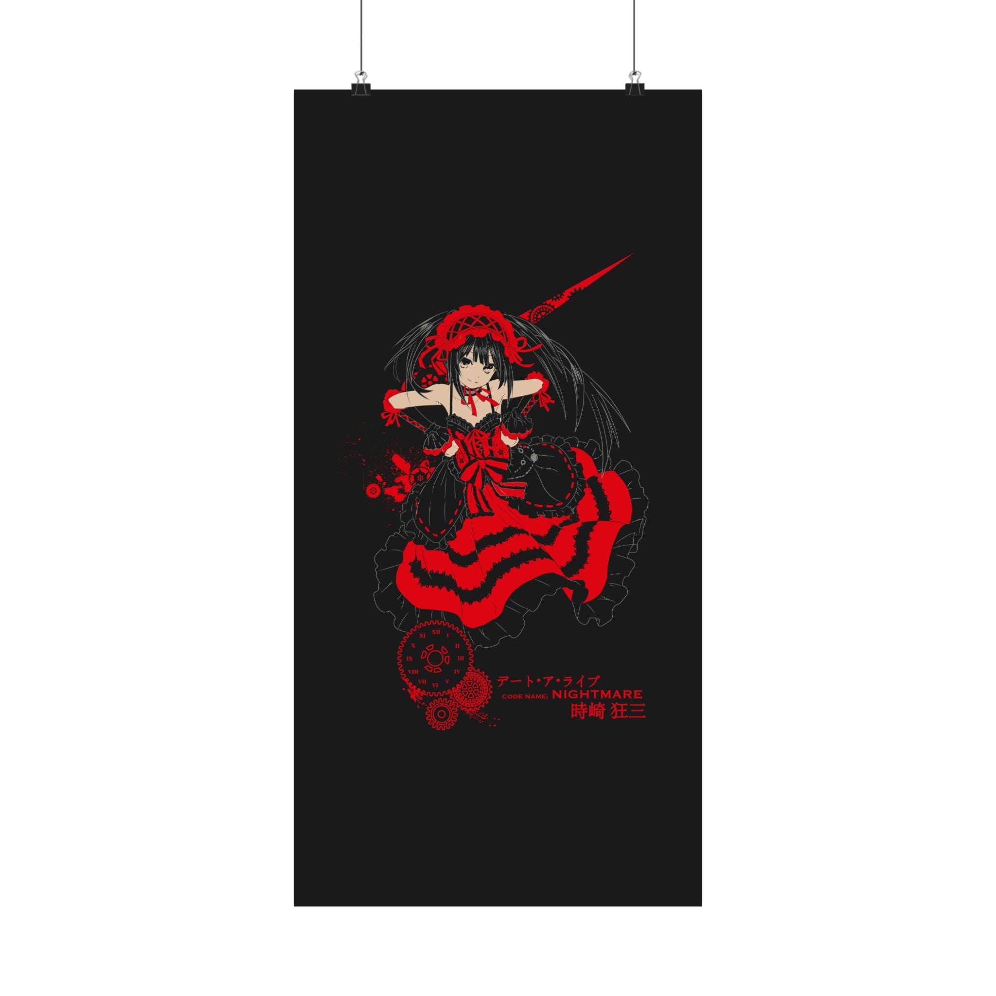 Anime Gothic Poster — Red &amp; Black Kurumi Nightcore Matte Vertical Print