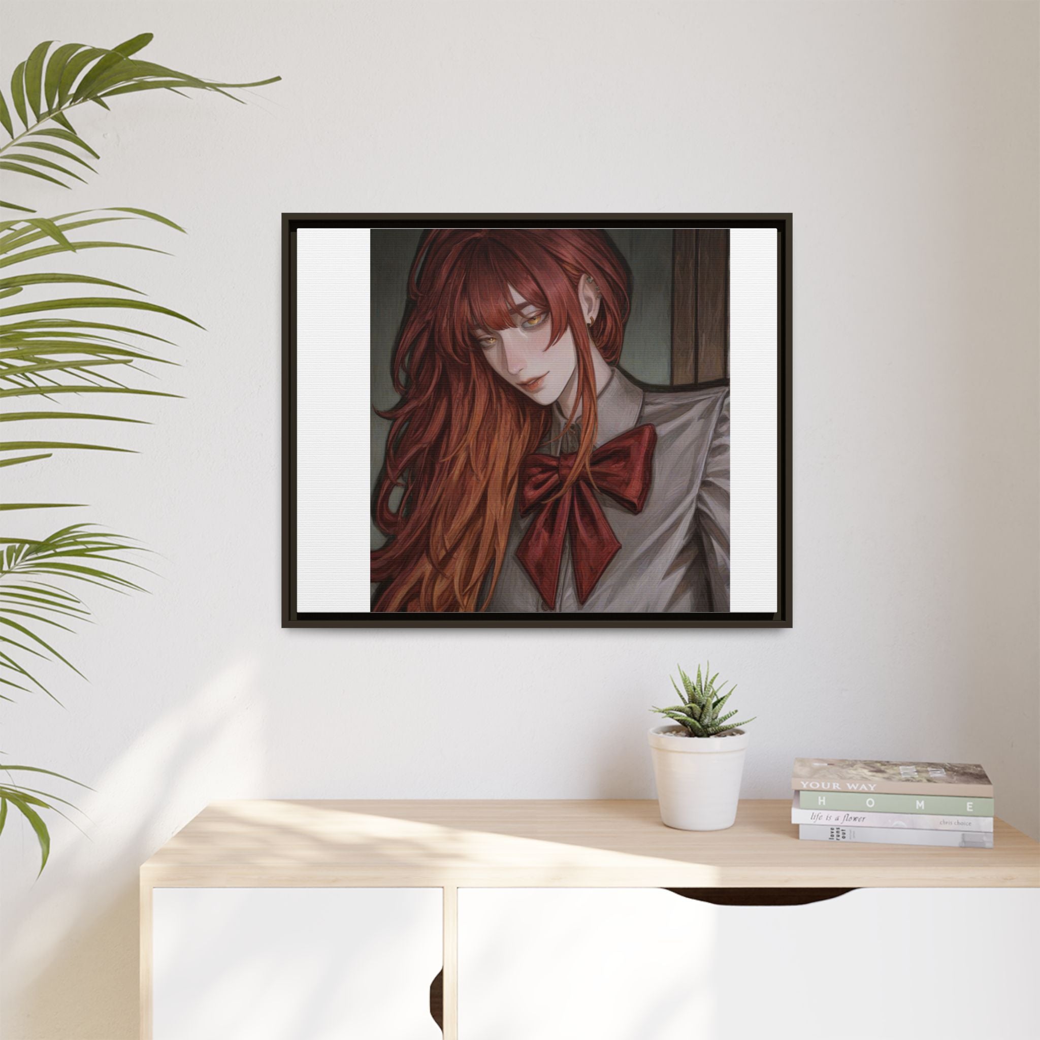 Framed Matte Canvas Print — Moody Red-Headed Anime Girl Art